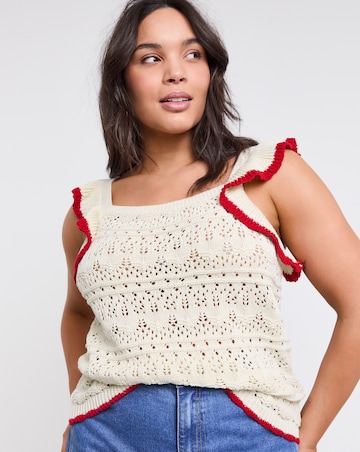 Simply Be Ruffle Knitted Vest with Contrast Hem