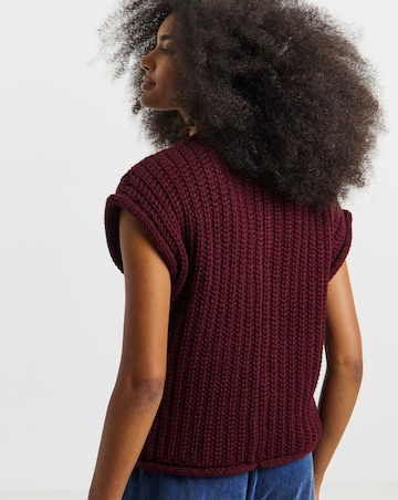 Simply Be Burgundy Chunky Knit Button Through Vest