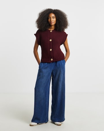 Simply Be Burgundy Chunky Knit Button Through Vest