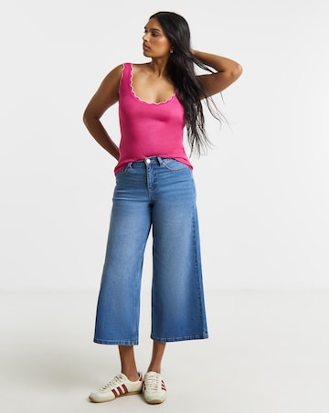 Pink Contrast Scallop Rib Knit Vest