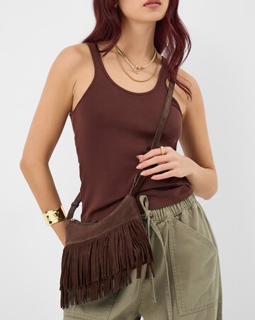 Accessorize Fringe Suede Crossbody Bag