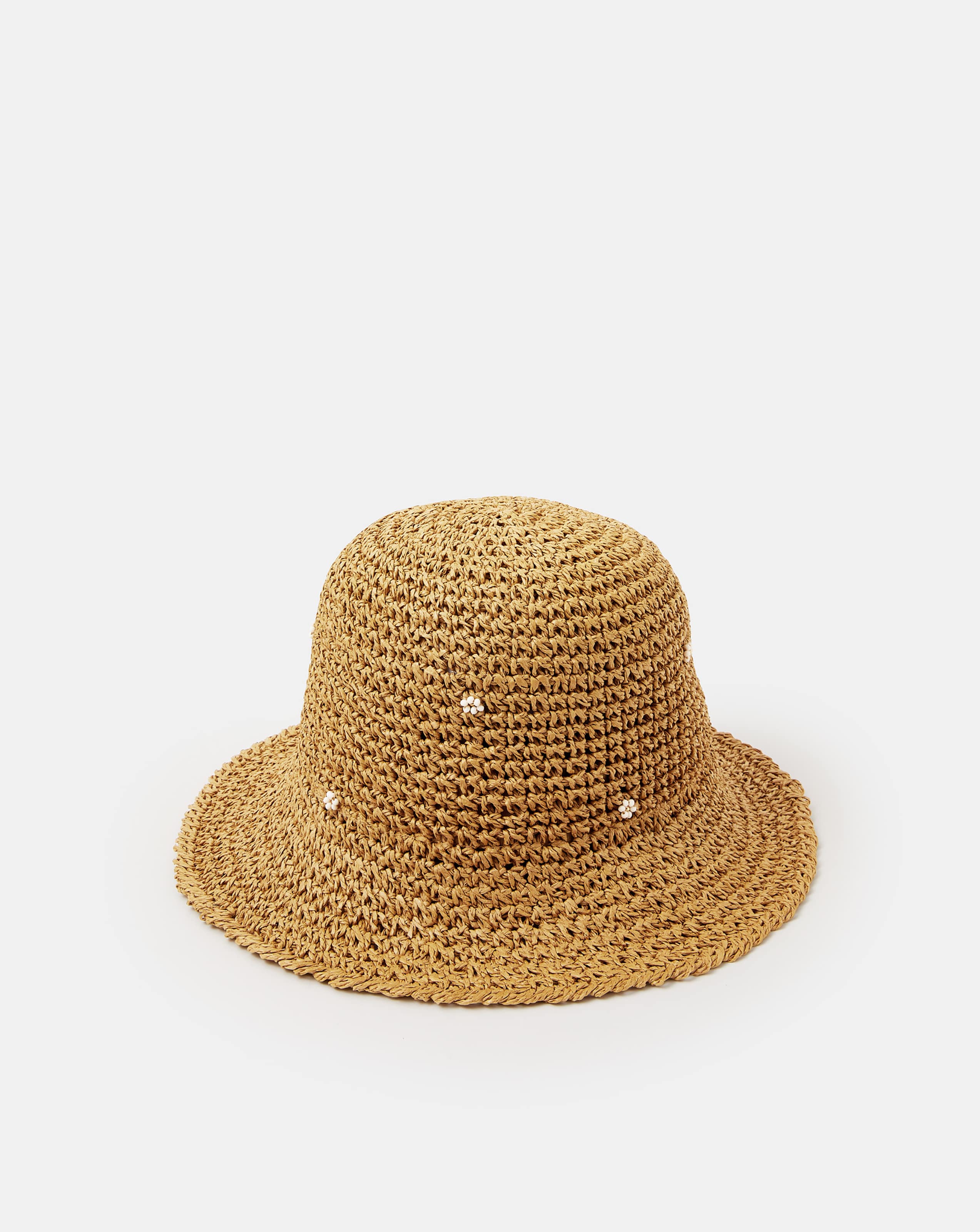 New In - Accessorize Beaded Straw Bucket Hat