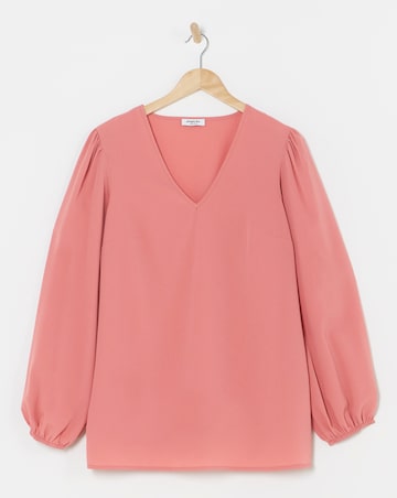 Rose Longline V Neck Long Sleeve Boxy Top