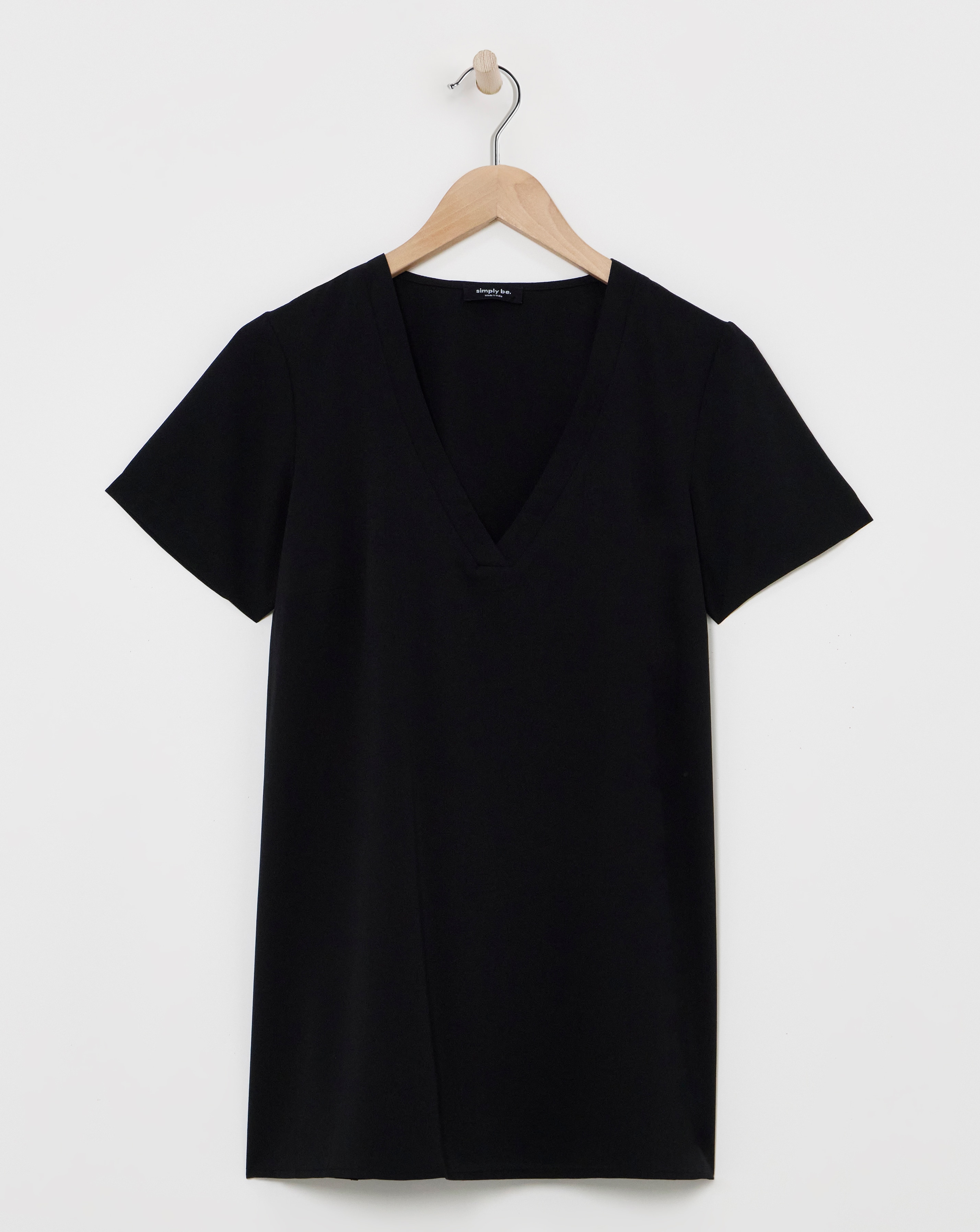 Black V Neck Short Sleeve Boxy Blouse