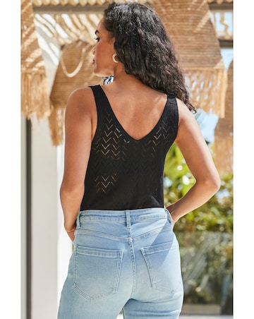 Sosandar Black Chevron Knit Pointelle Vest Top