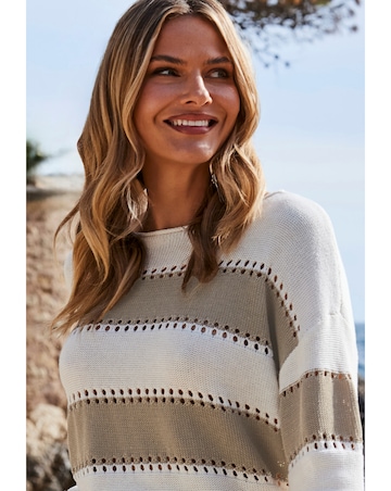 Sosandar Stripe Open Mesh Stitch Jumper