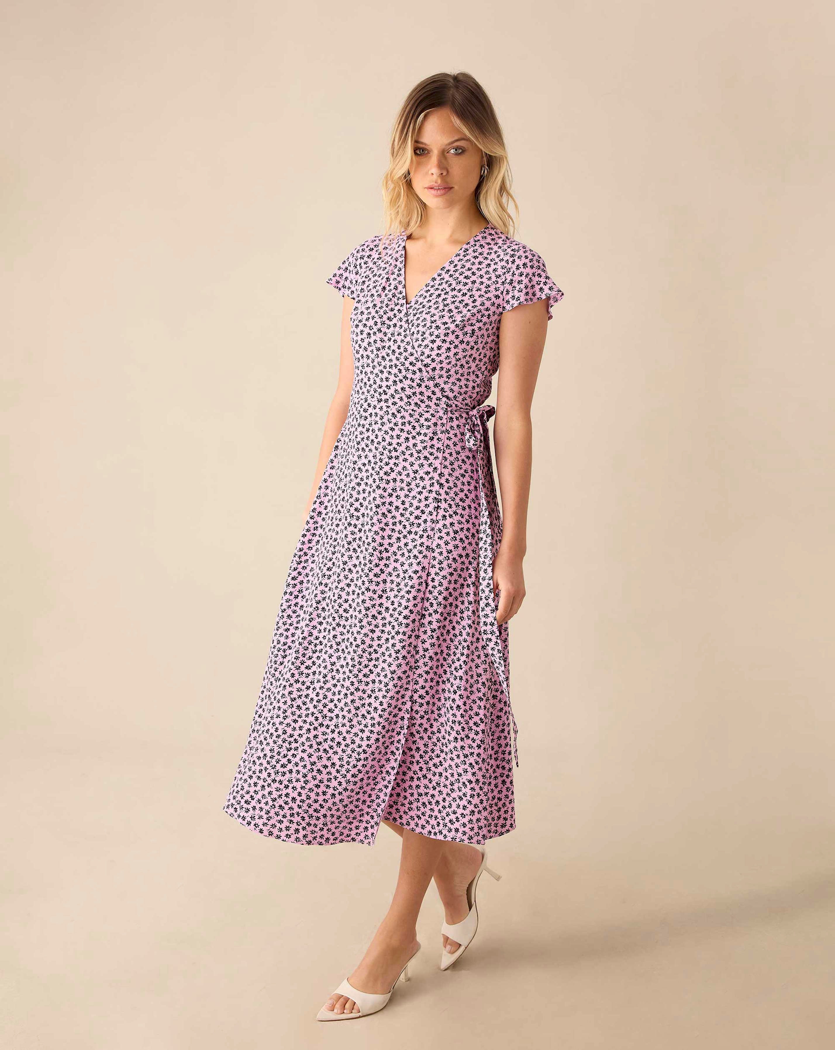 Ro&Zo Ditsy Print Wrap Midi Dress