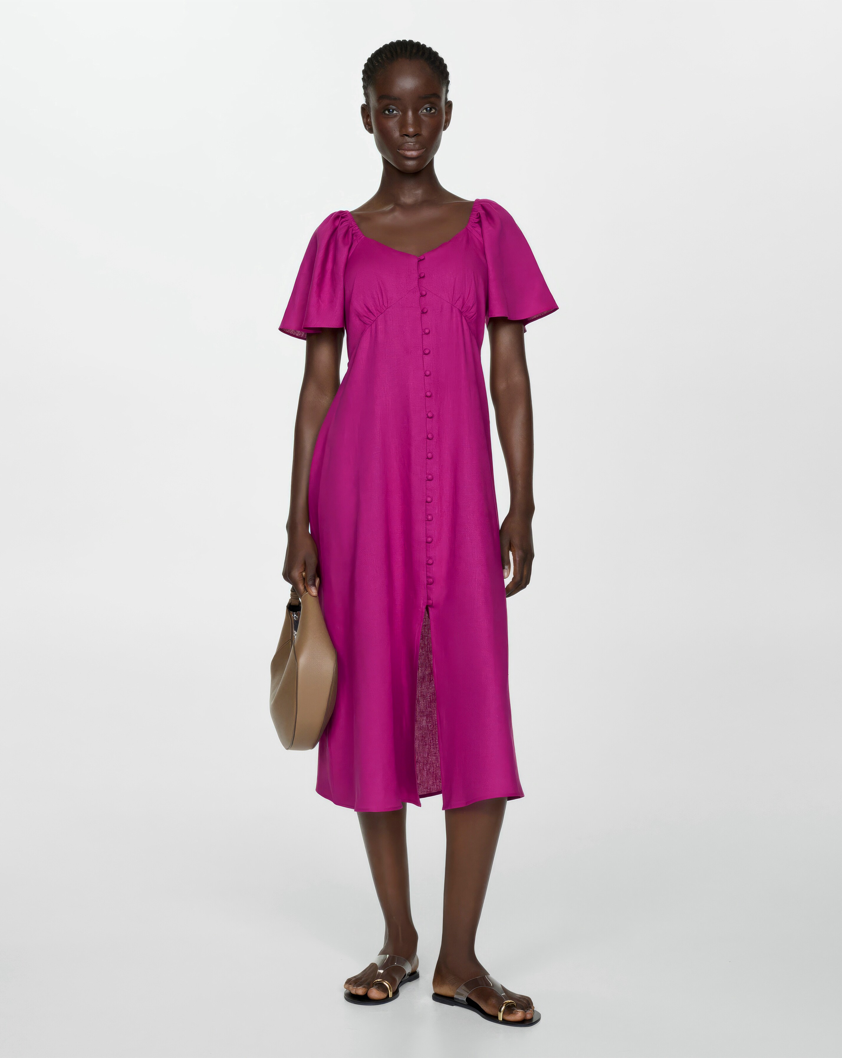 Mango Linen Blend Midi Dress