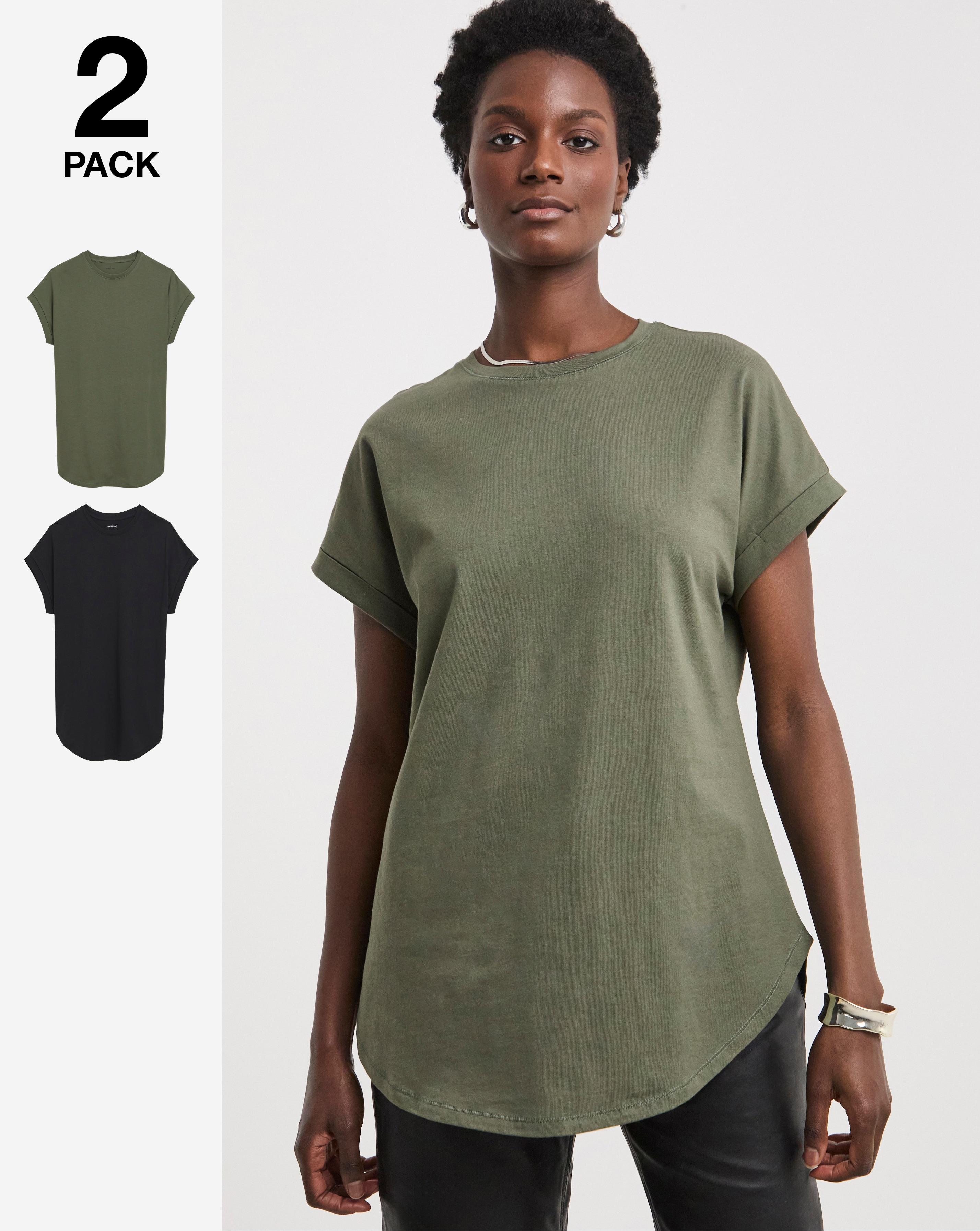 2 Pack Curved Hem Longline Top