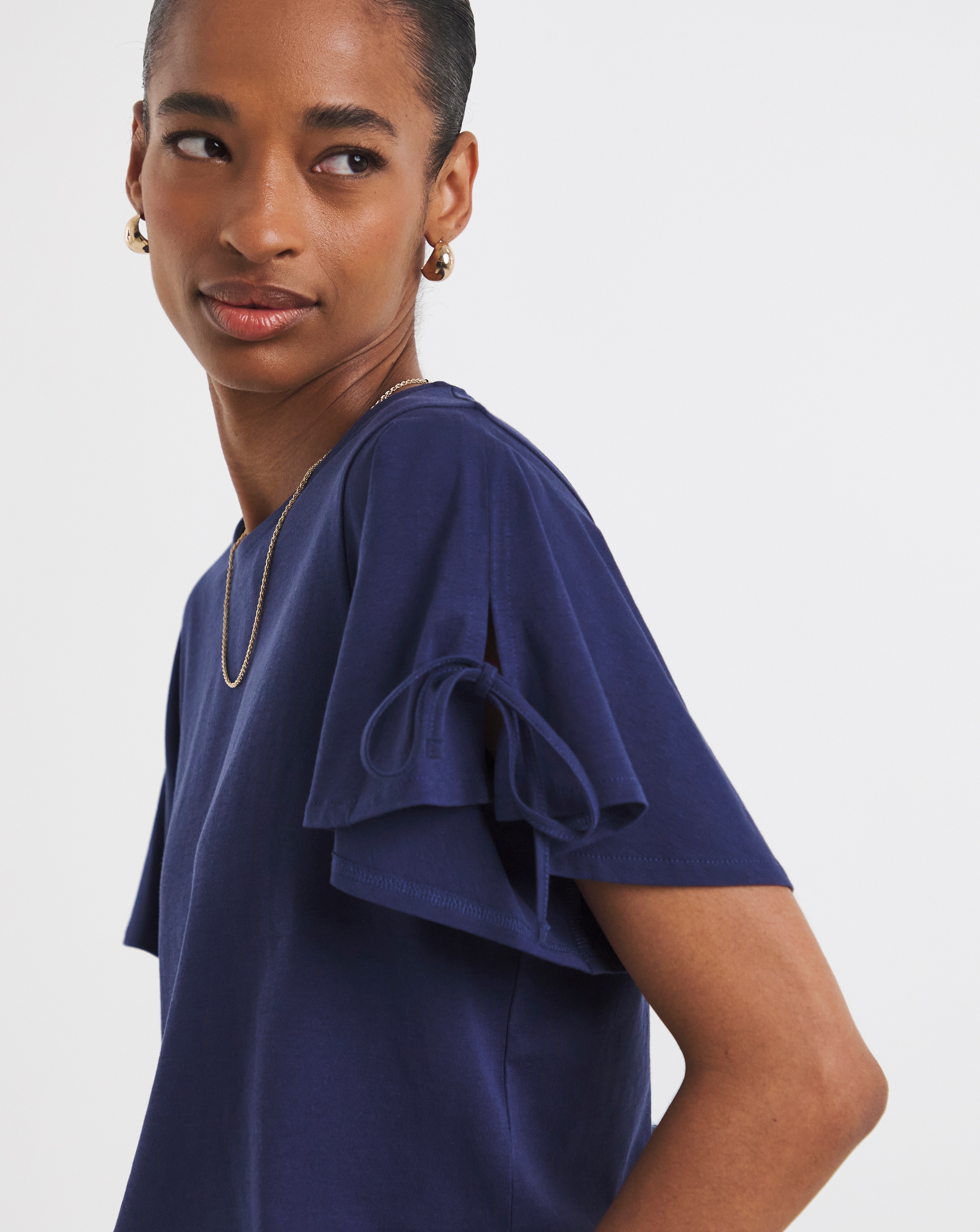 Crew Neck Tie Sleeve T-Shirt