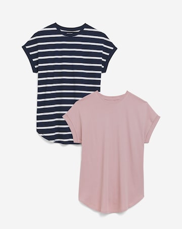 Pure Cotton 2 Pack Short Sleeve Curved Hem Longline top