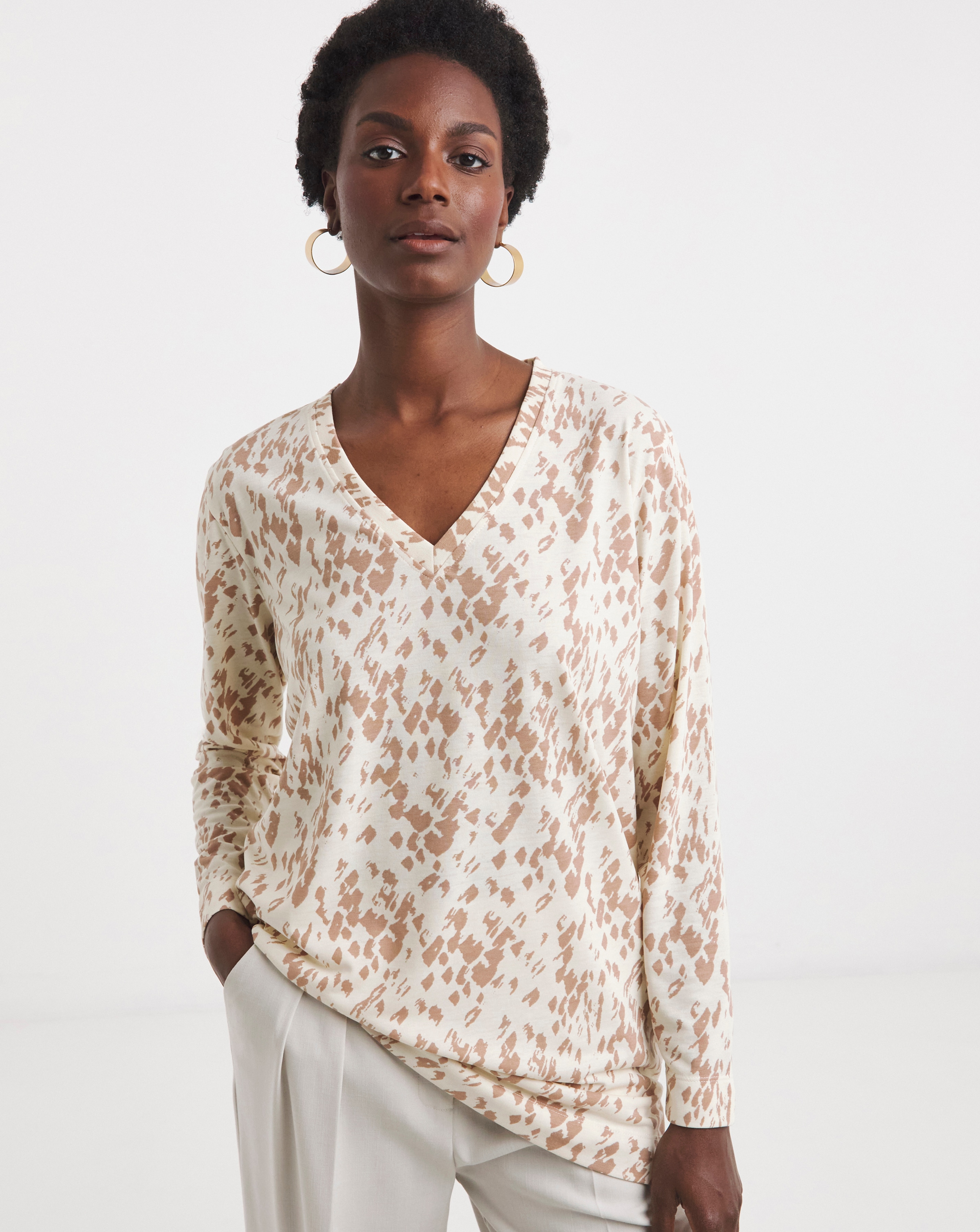 V Neck Split Hem Slouch T-Shirt