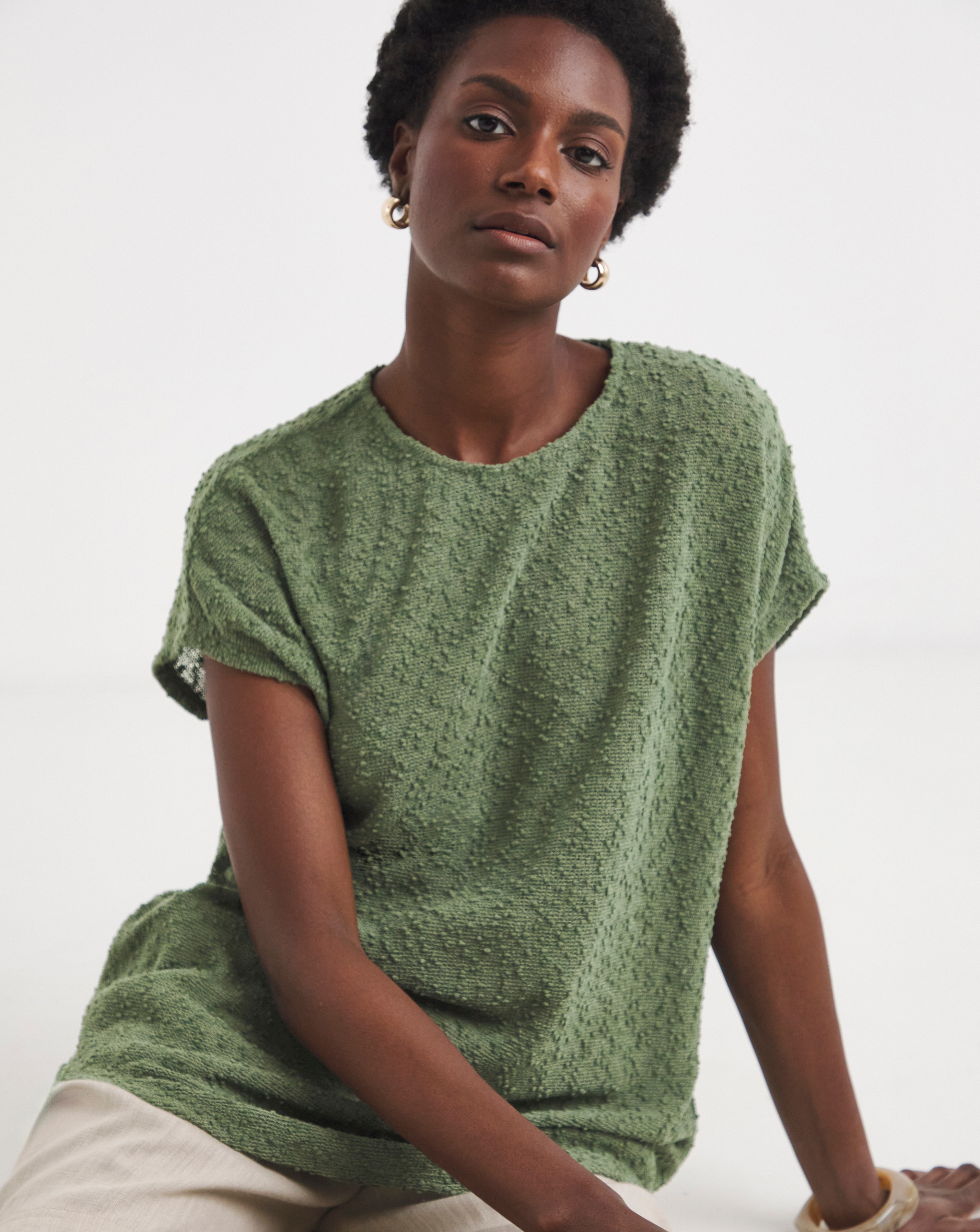 LONGLINE CURVED HEM BOUCLE