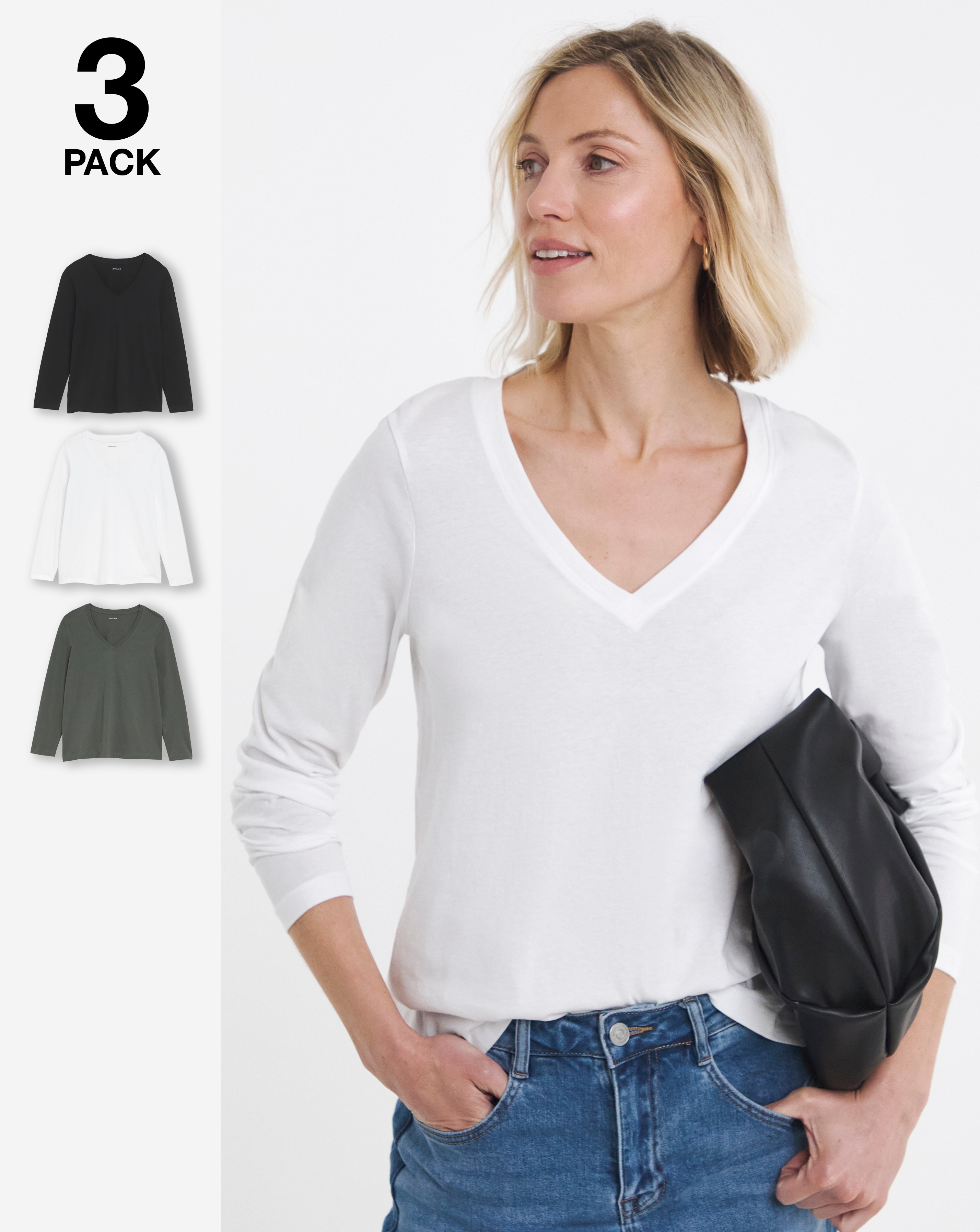 3 Pack V Neck Long Sleeve T-Shirts