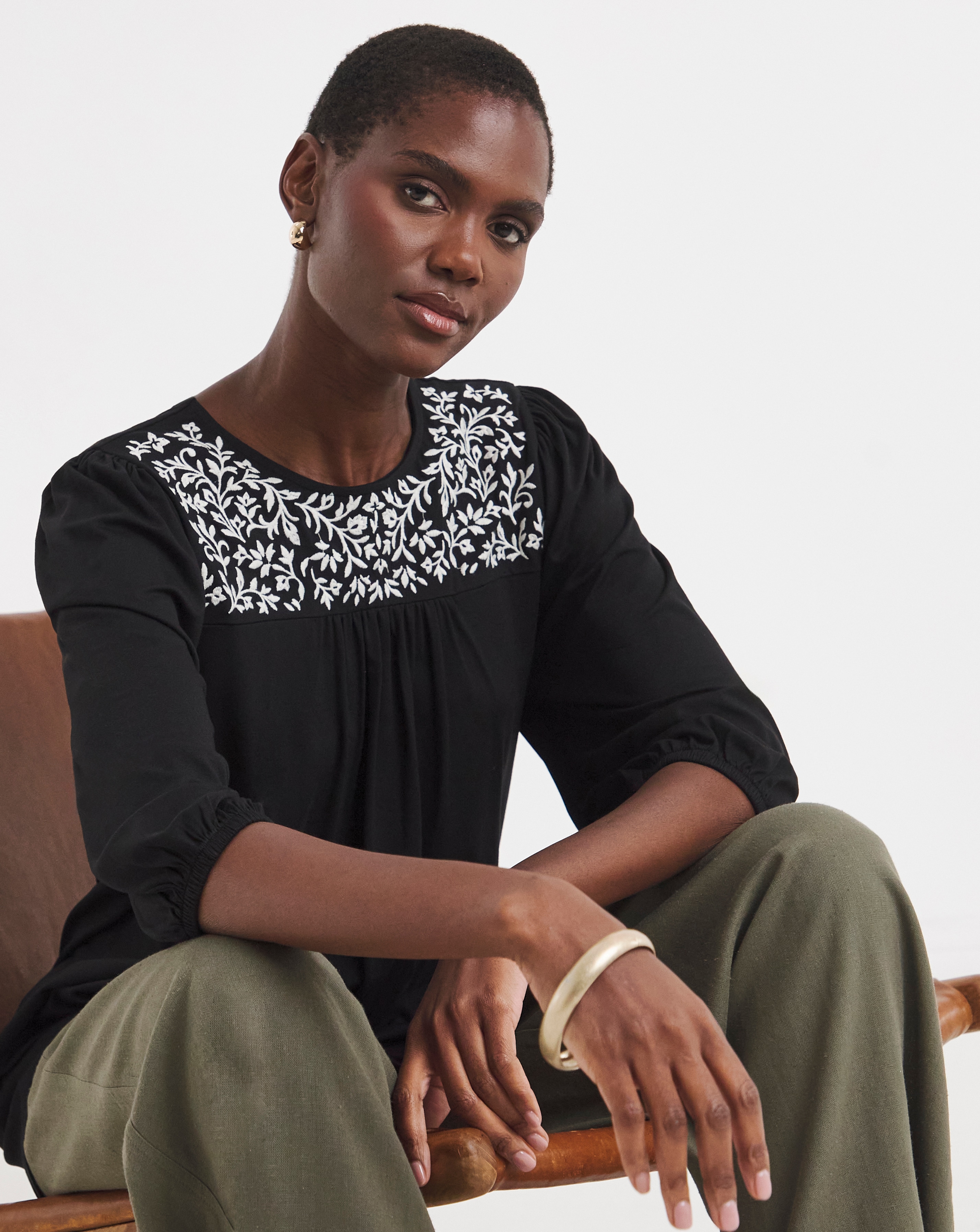 Floral Embroidered Blouson Top