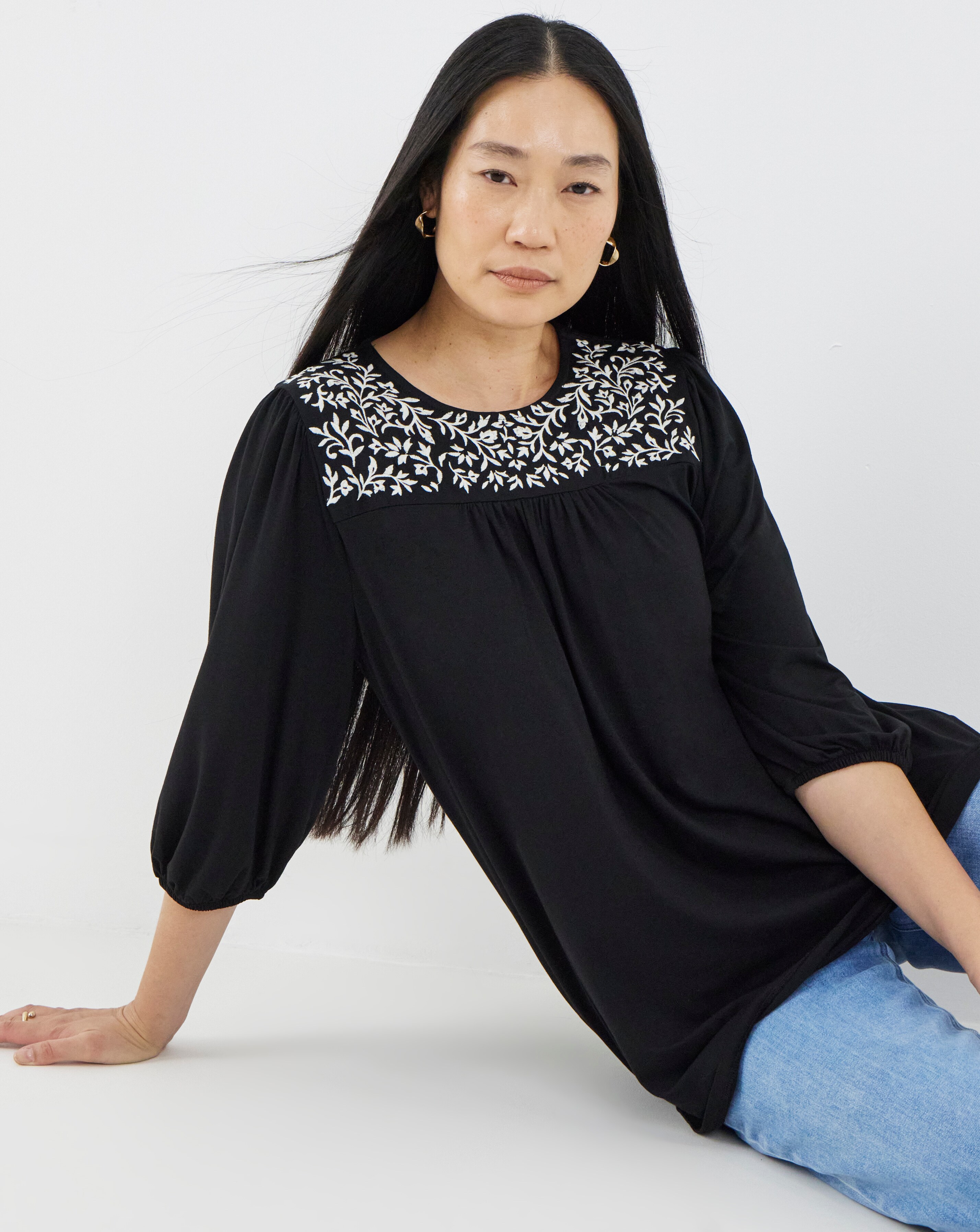 Floral Embroidered Blouson Top