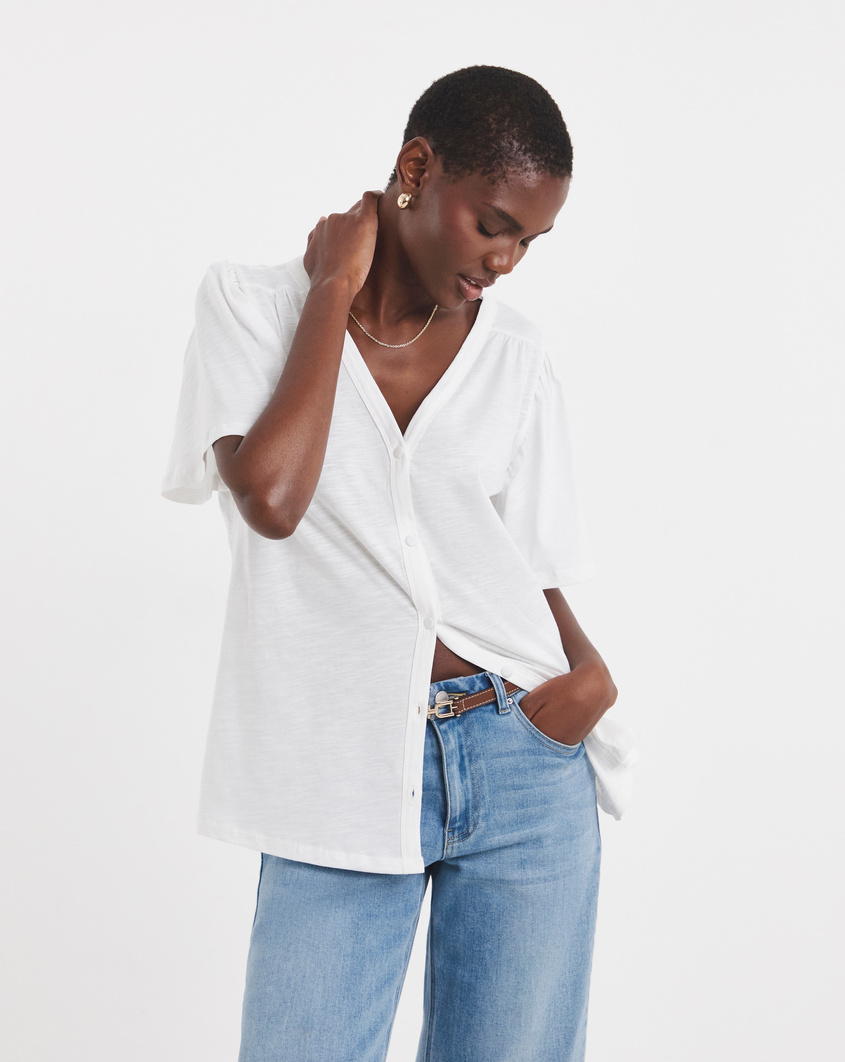 Button Angel Sleeve Top