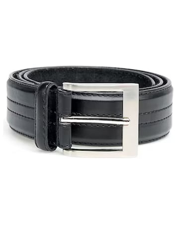 D555 Big & Tall Harley Four Stitch Line Square Buckle Belt 3.90 Cm Width - Black