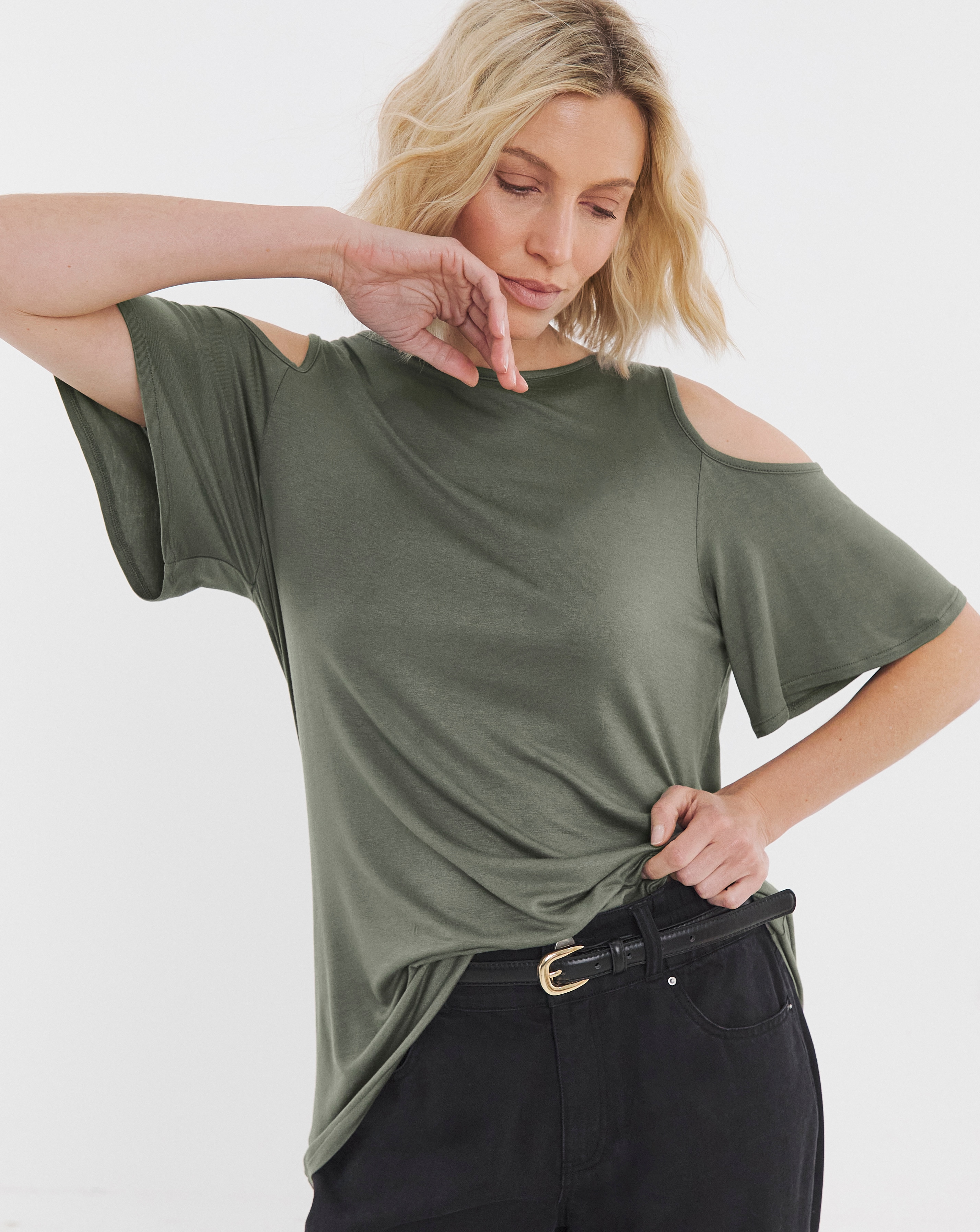 Cold Shoulder Longline Swing Top