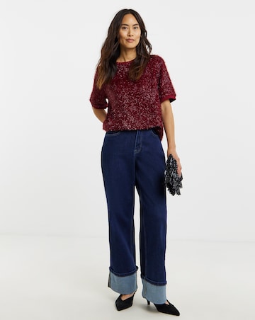 Glitter Knit Short Sleeve Sweatshirt