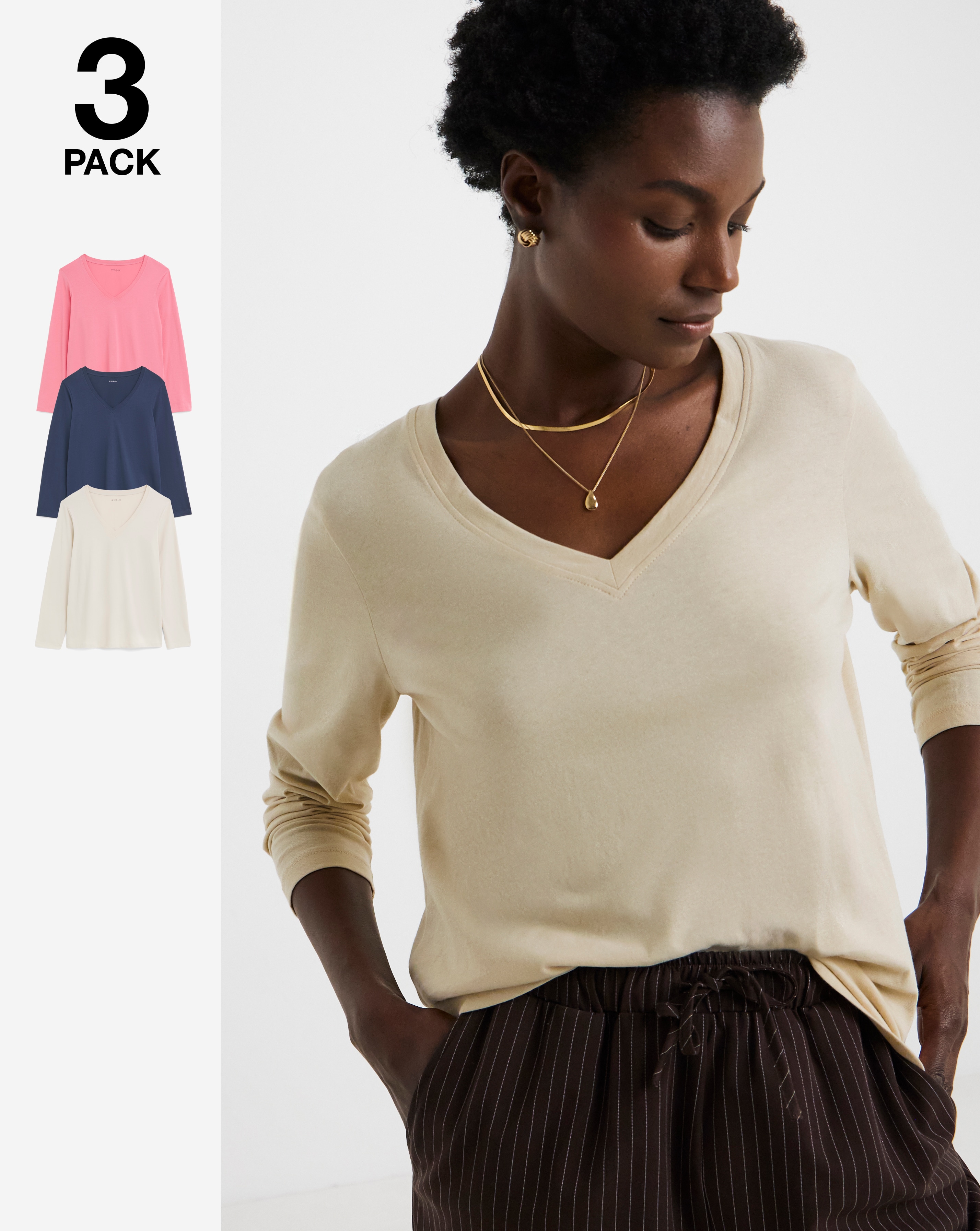 3 Pack V-Neck Long Sleeve T-Shirts