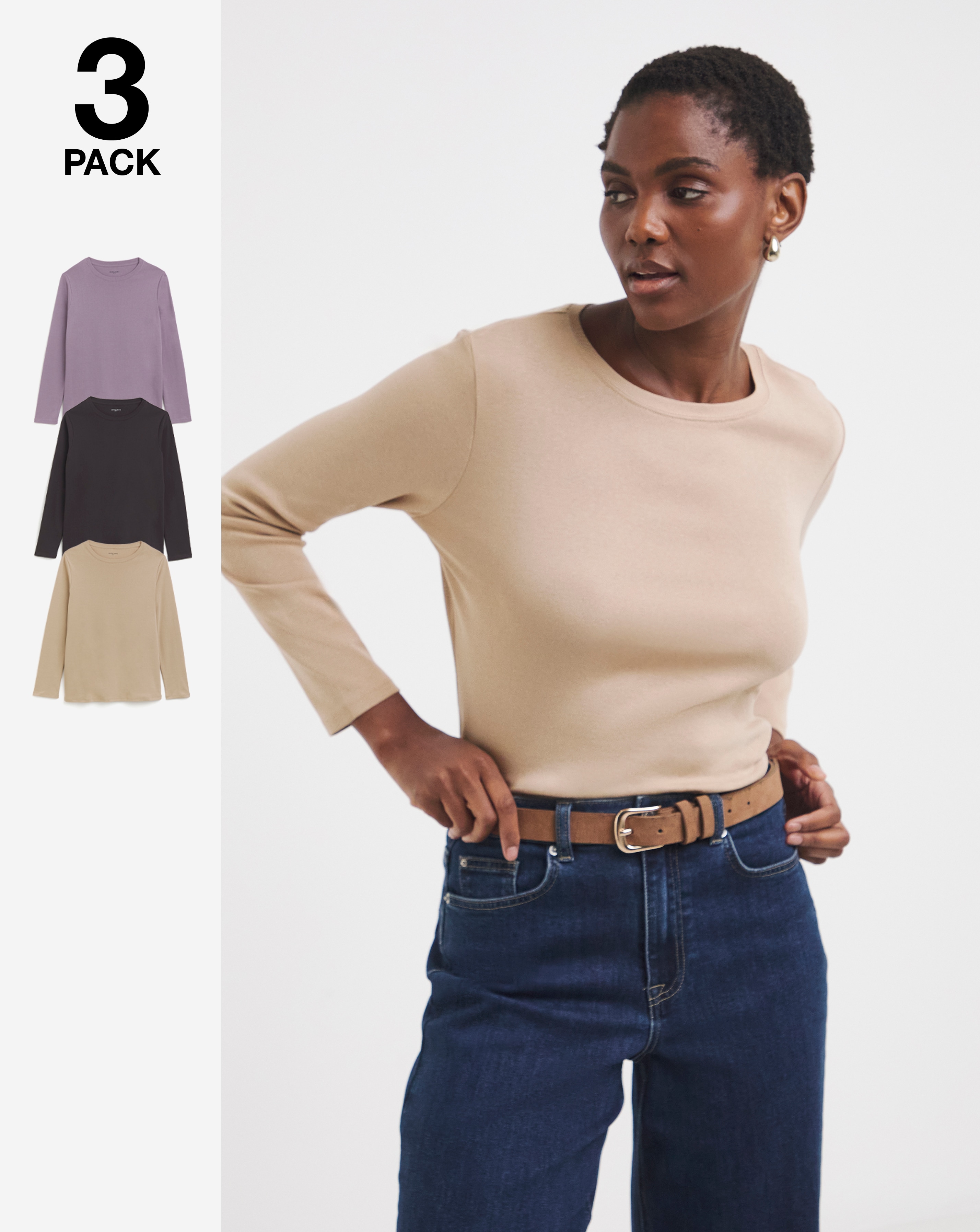 3 Pack Crew Neck Long Sleeve