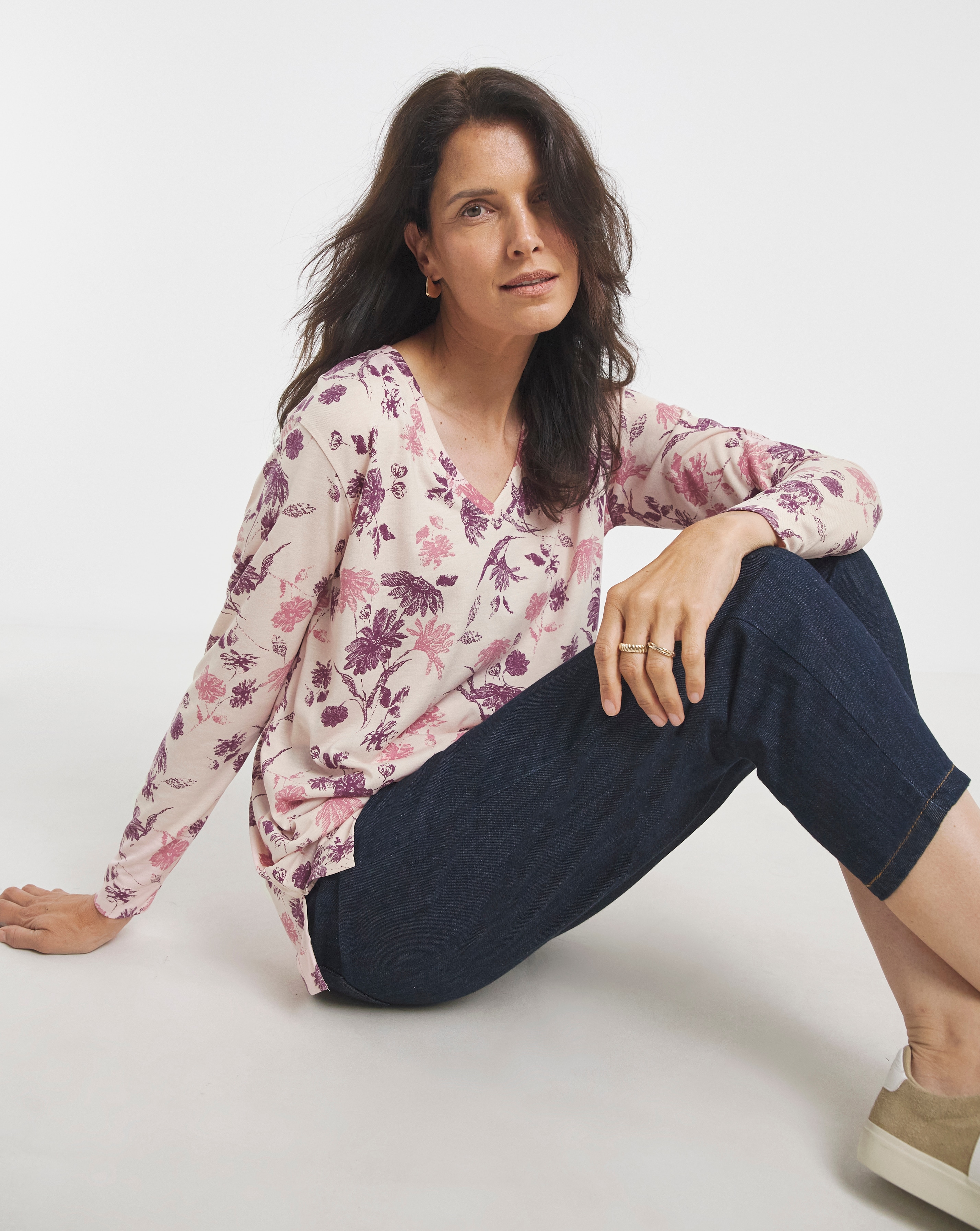 V Neck Split Hem Slouch T-Shirt