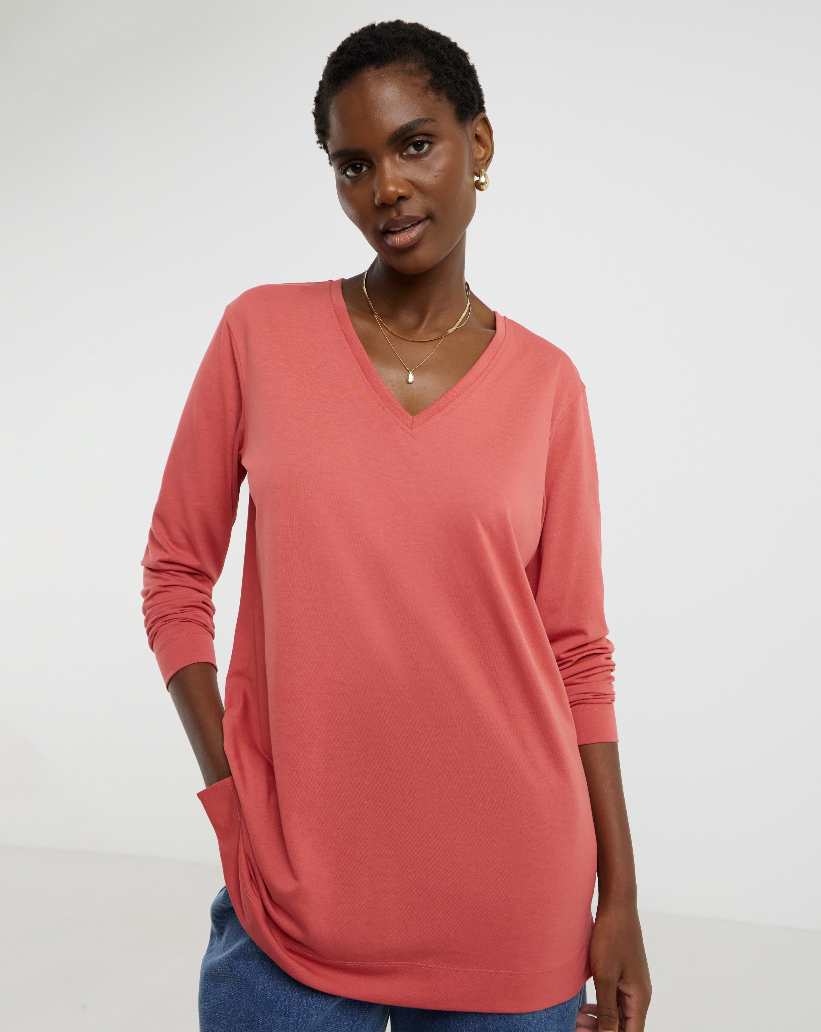 V Neck Split Hem Slouch T-Shirt
