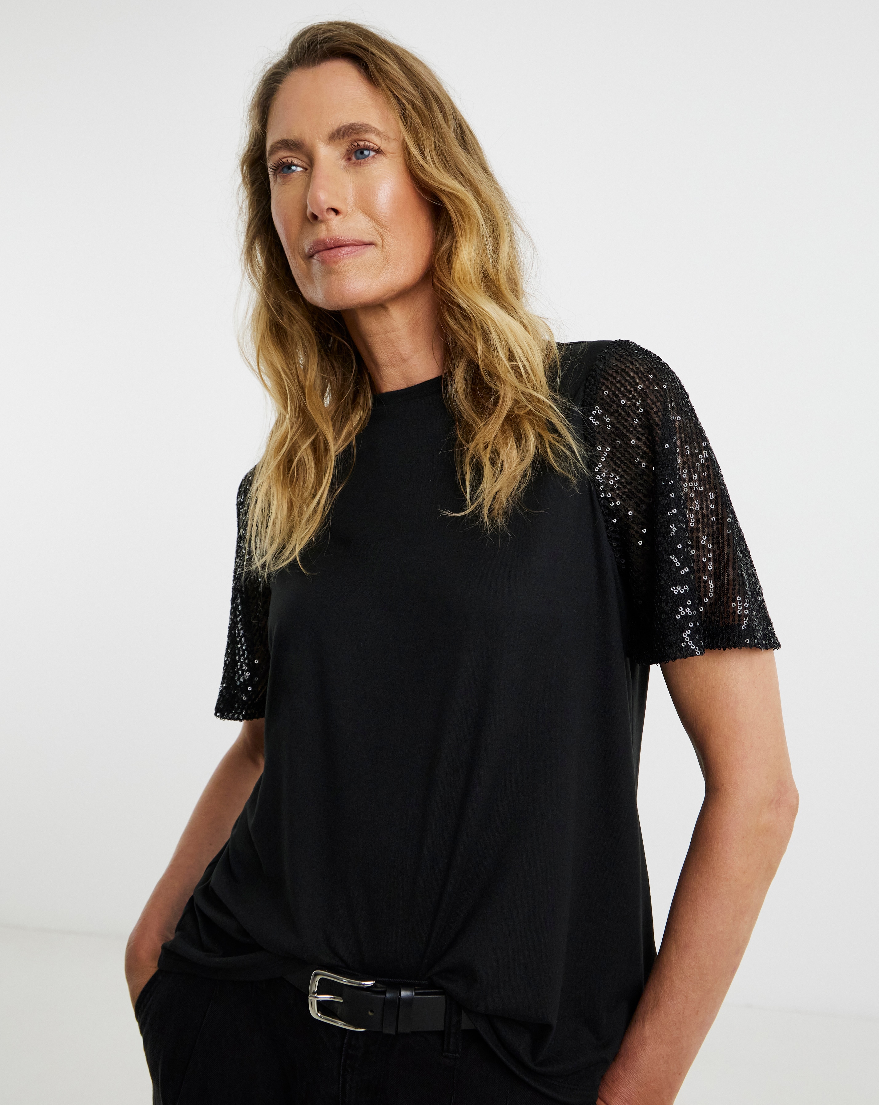 Sequin Sleeve T-Shirt