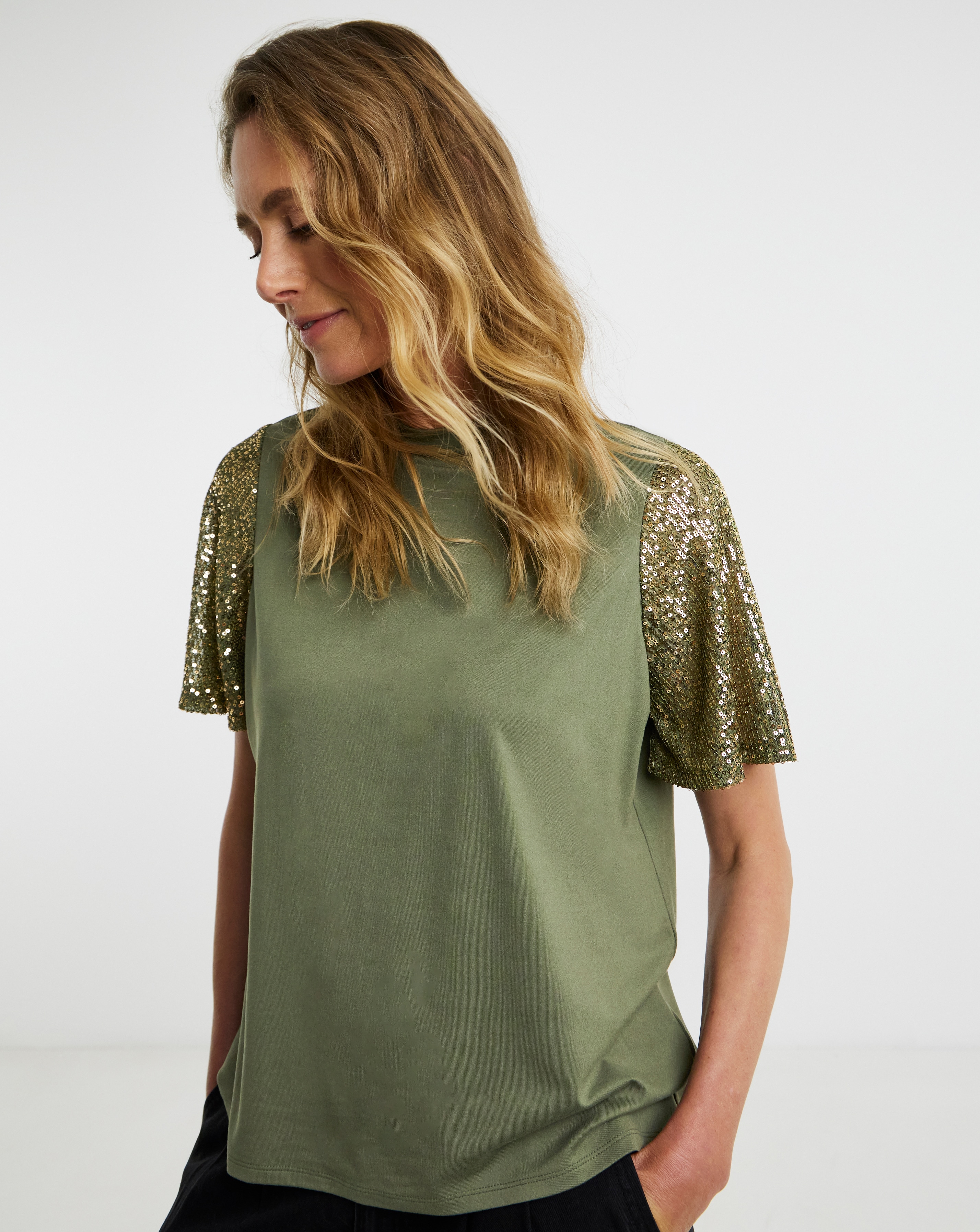 Sequin Sleeve T-Shirt
