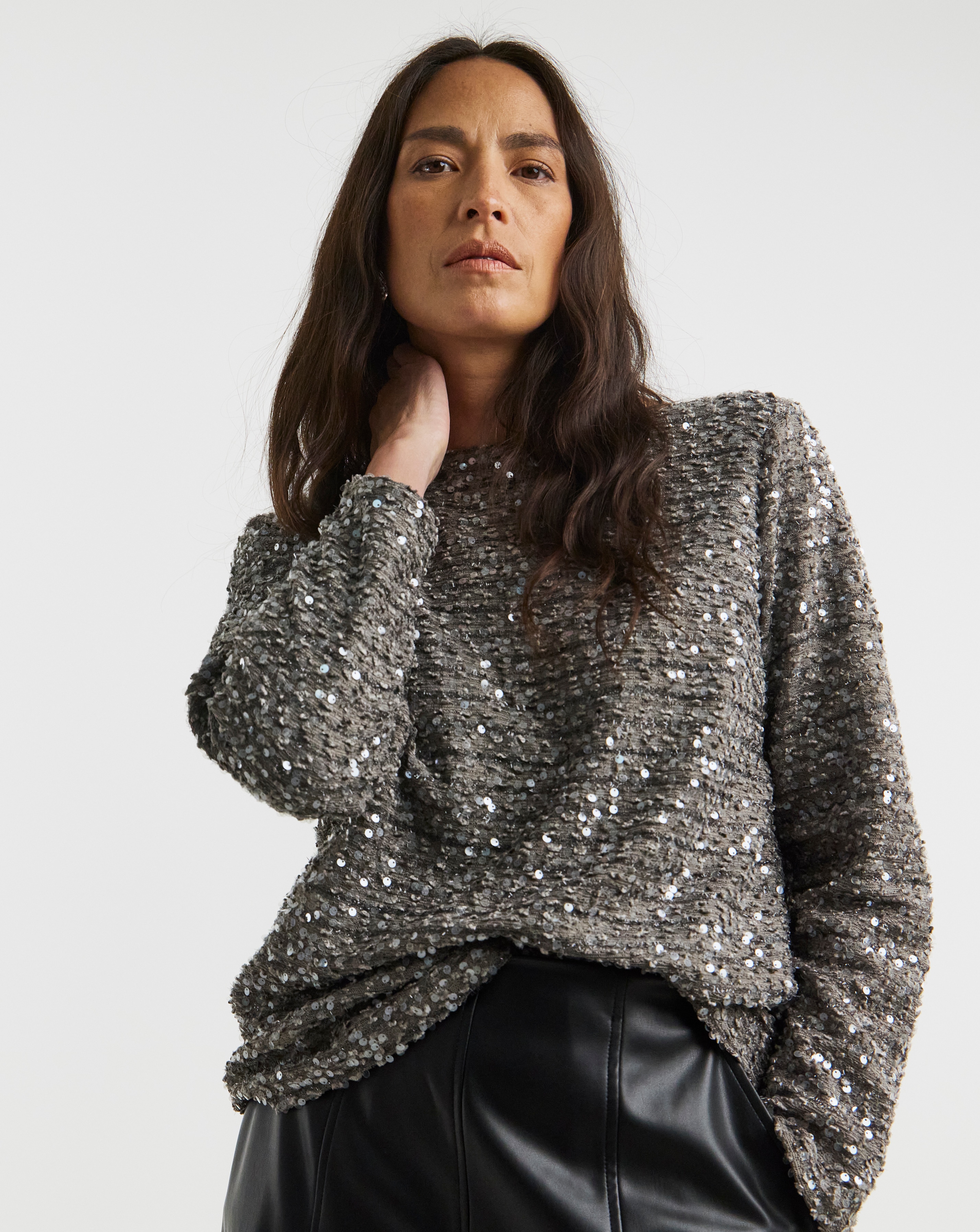 Boucle Sequin Slash Neck Top
