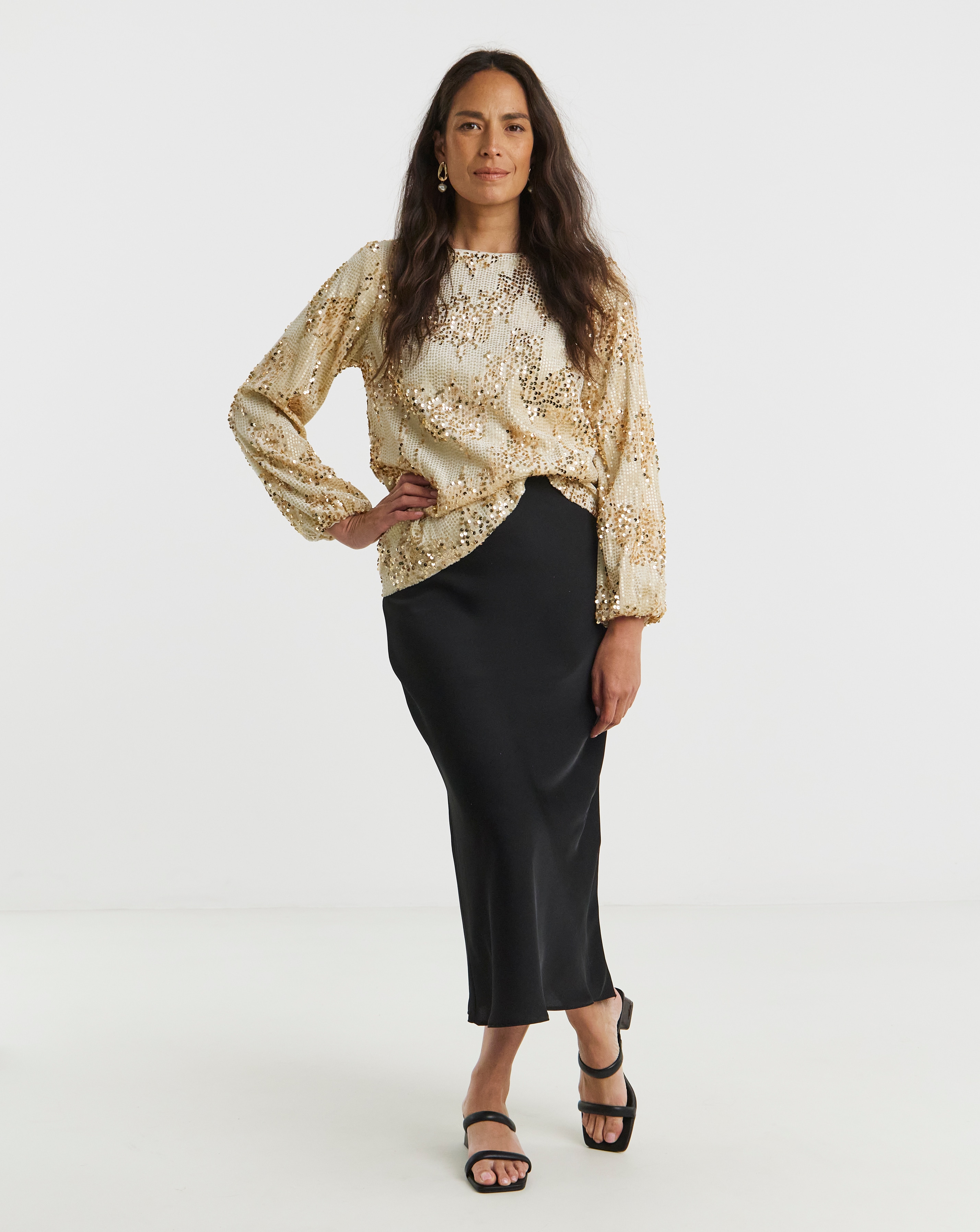 Velvet Sequin Slash Neck Top