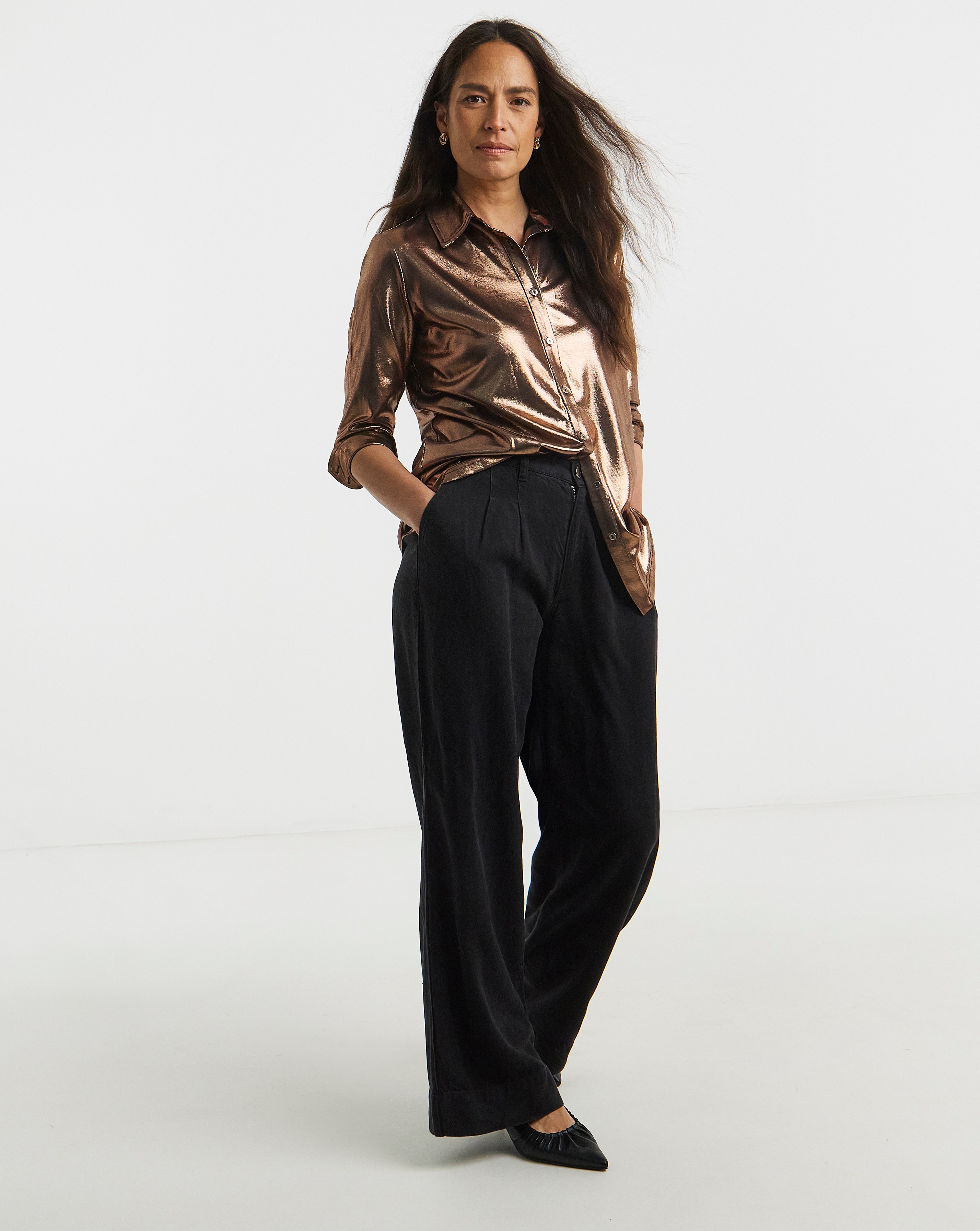 Foiled Button Front Shirt