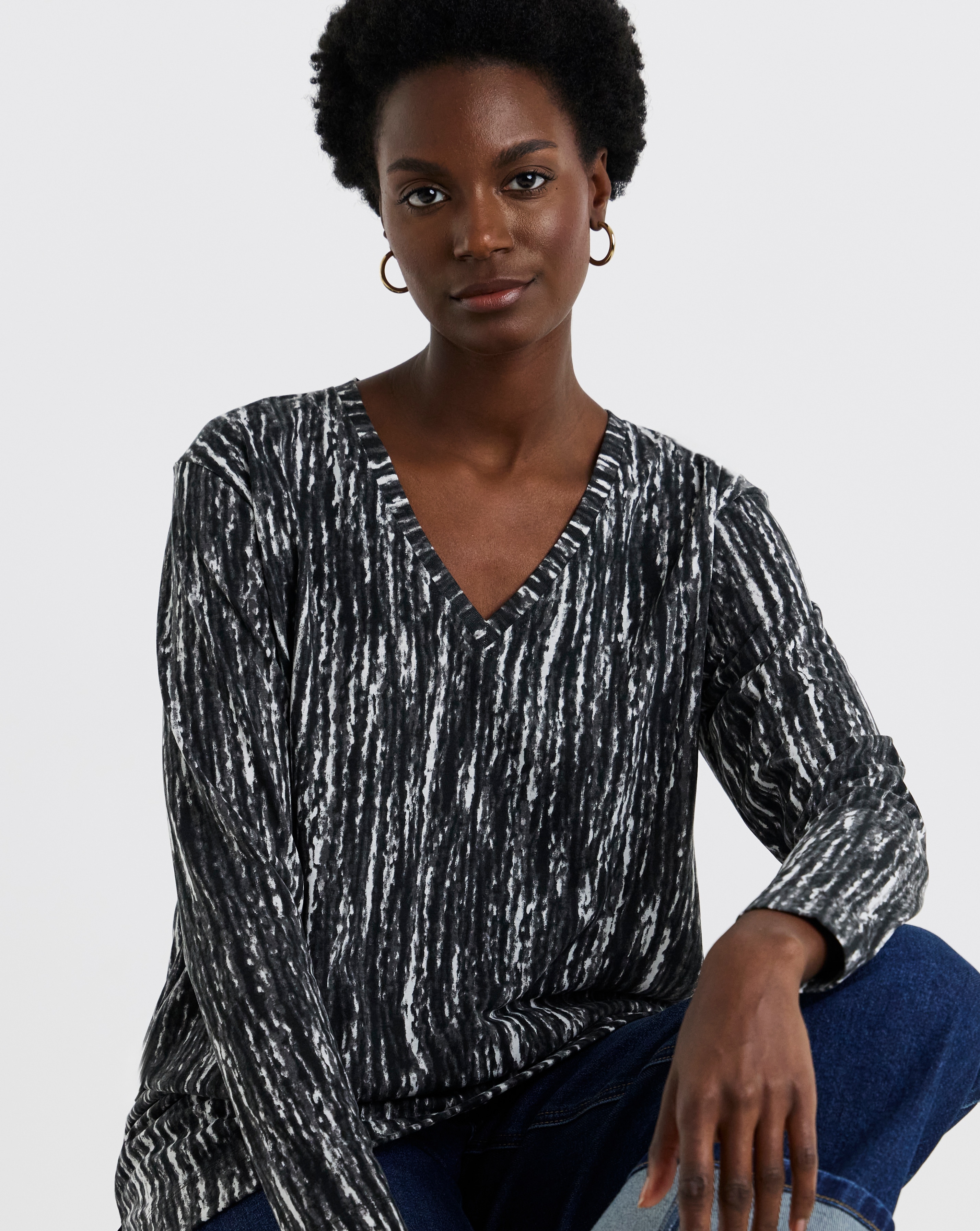 V-Neck Split Hem Slouch T-Shirt