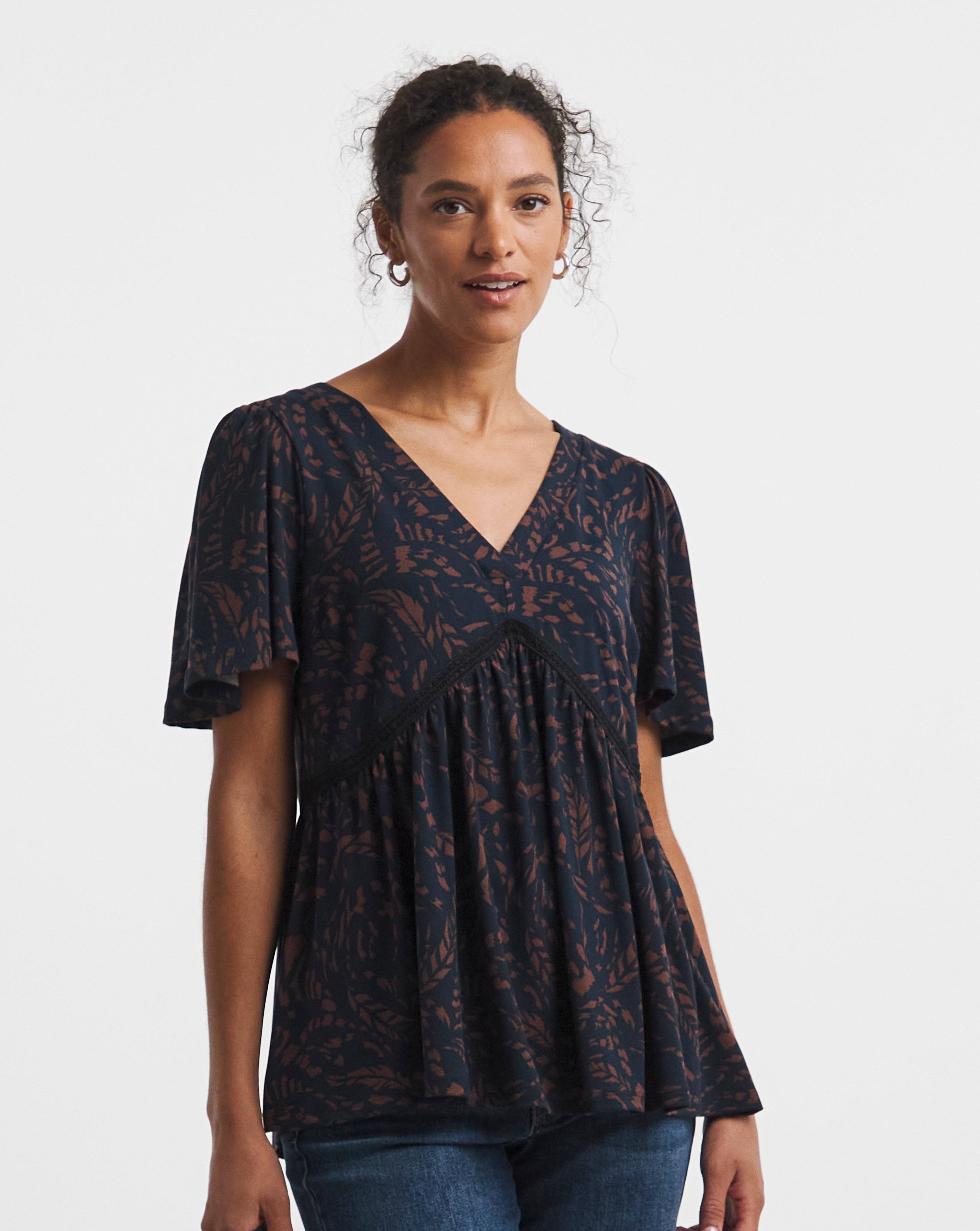 V-Neck Crochet Contrast Top