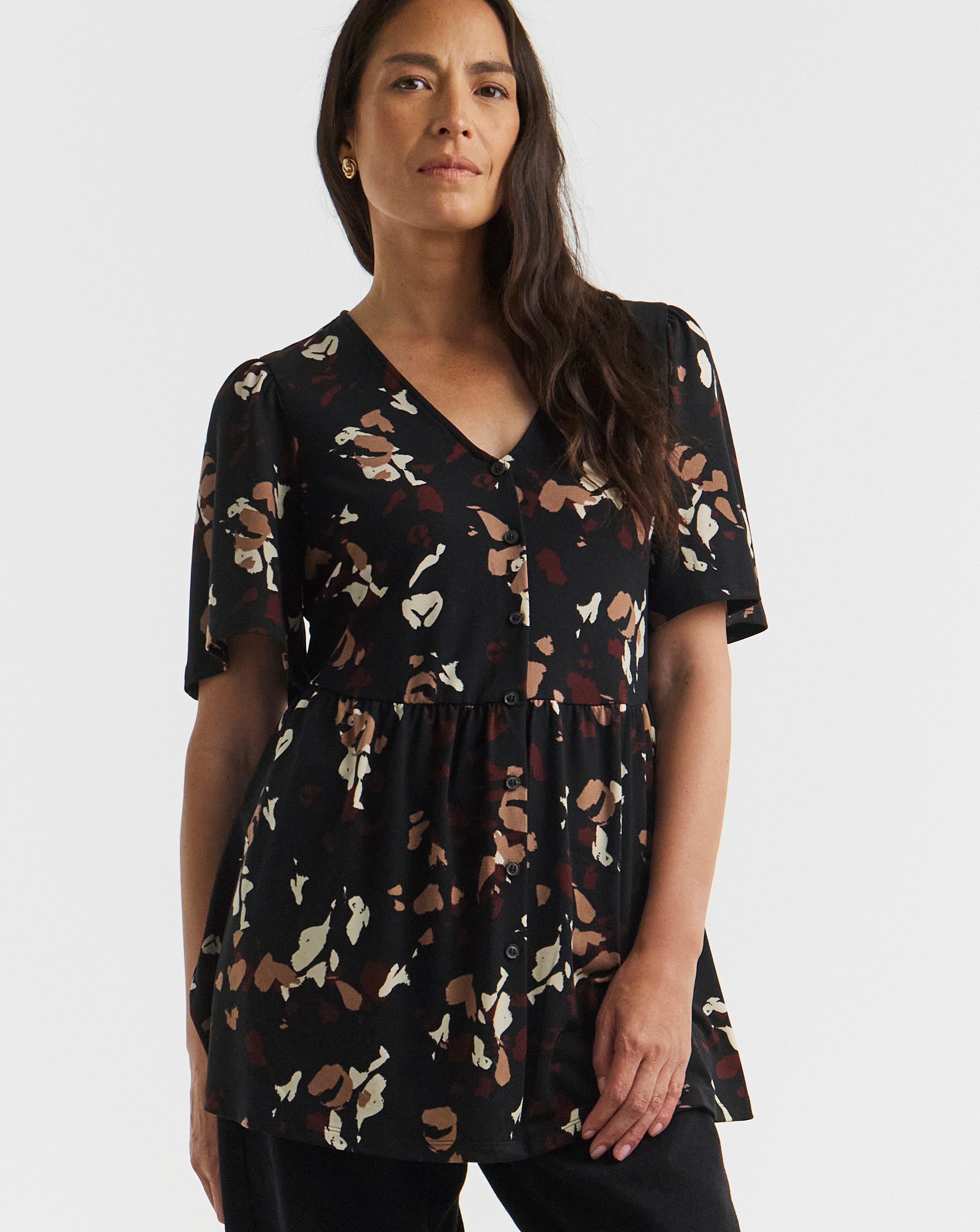 Angel Sleeve Button Front Longline Top