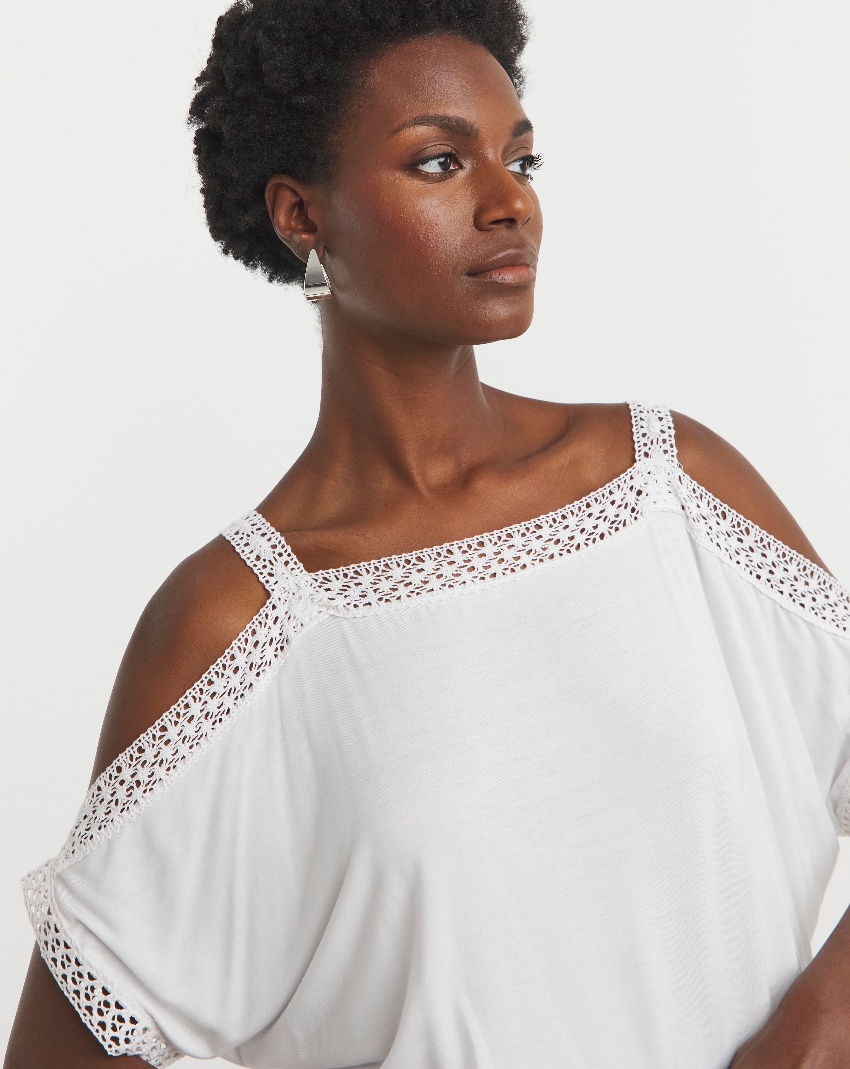 Crochet Trim Cold Shoulder Top