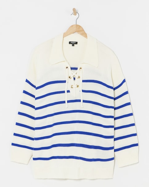 Nautical Stripe Tie Neck Jumper