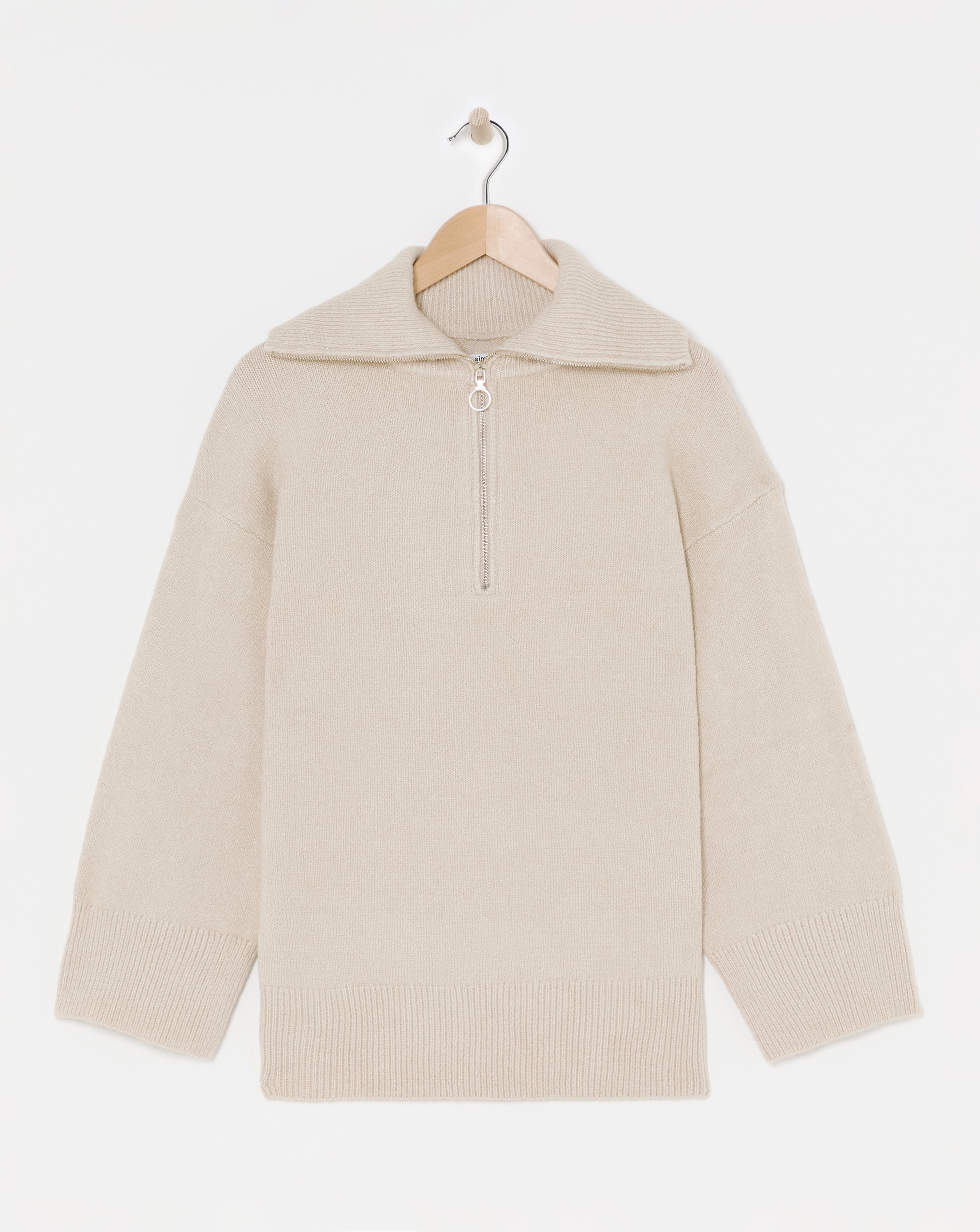 Oatmeal Zip Neck Longline Jumper