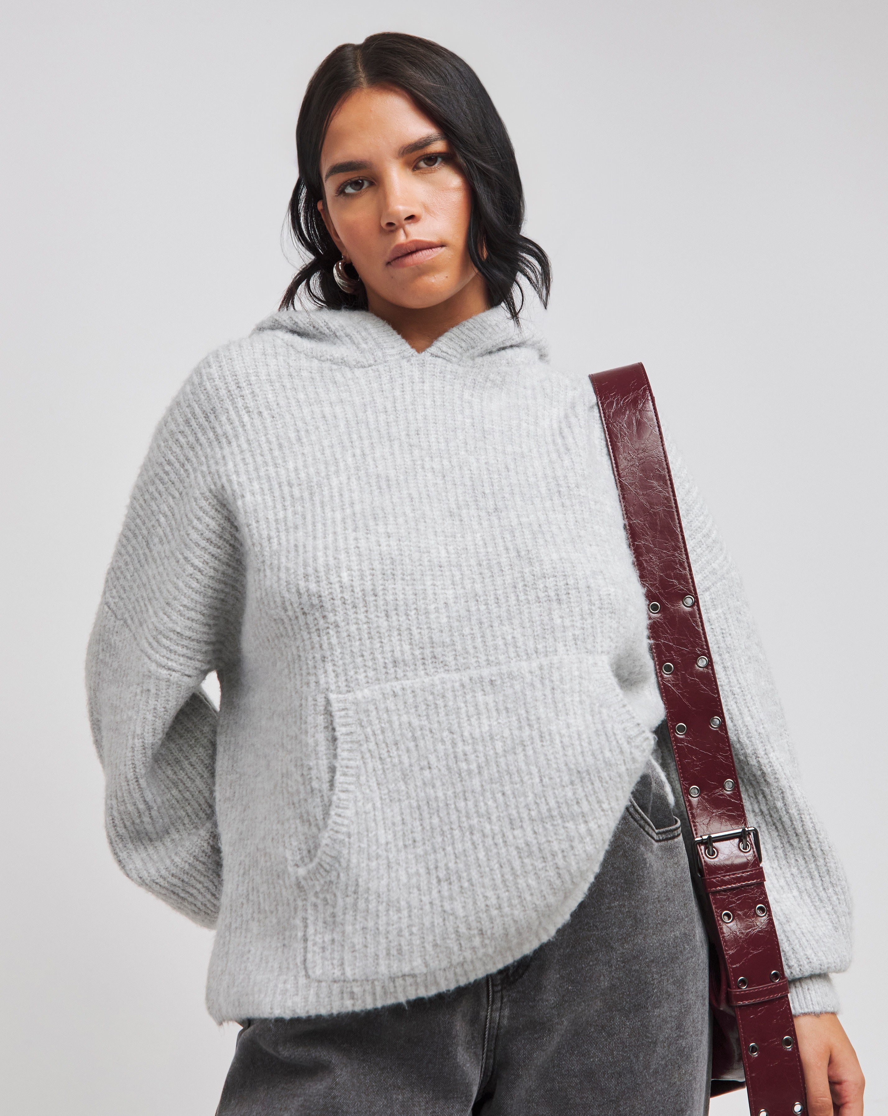 Simply Be Grey Knitted Longline Hoodie