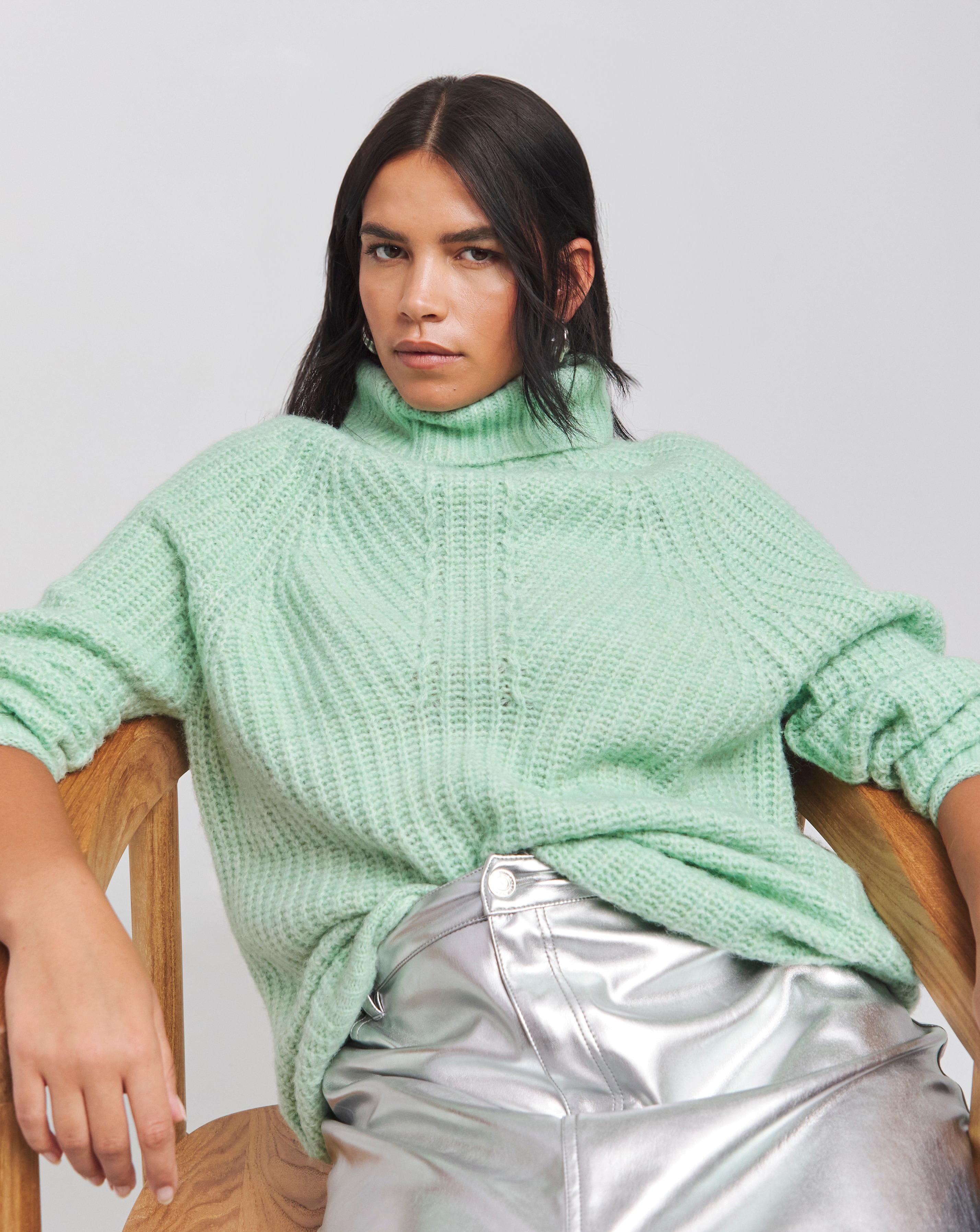 Green Roll Neck Longline Jumper