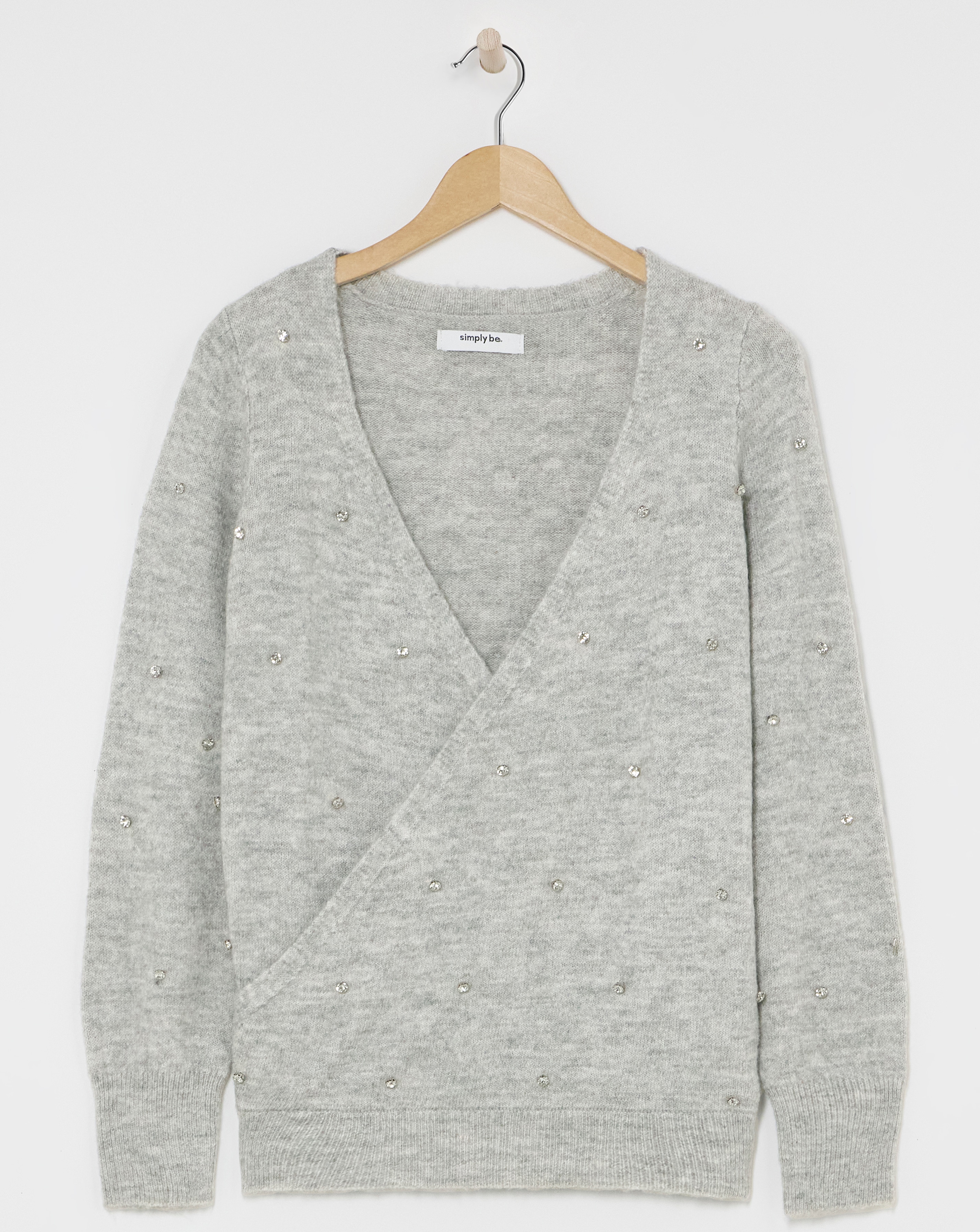 Grey Marl Diamante Wrap Jumper
