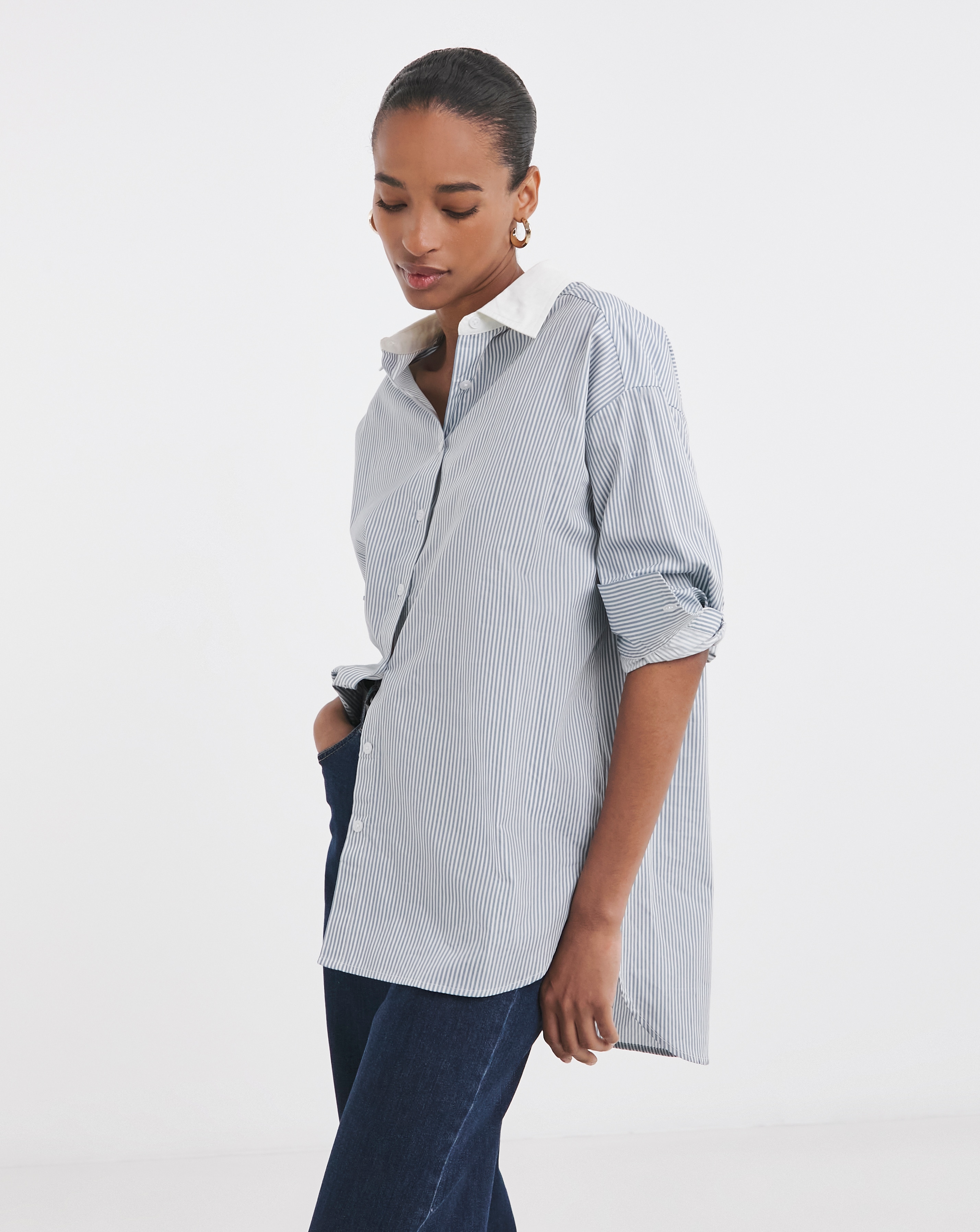 Contrast Collar Oversized Shirt