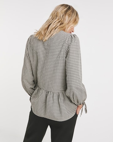Womens Smock Frill Detail Button Through Blouse - Natural Check