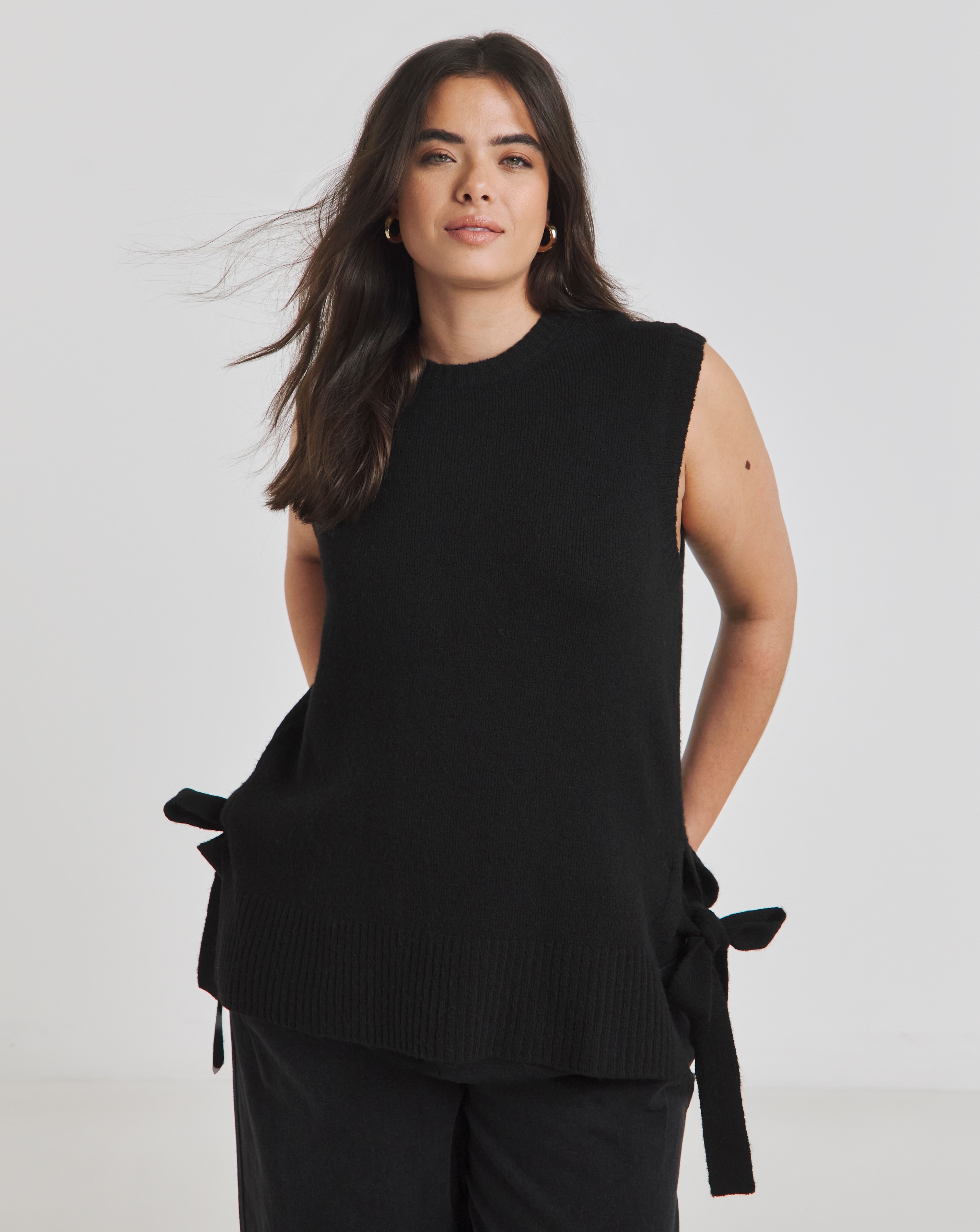 Simply Be Black Tie Side Knitted Vest