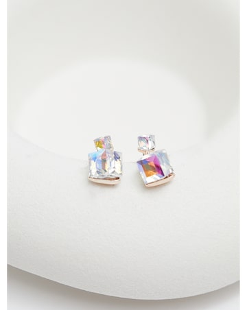 Jon Richard Radiance Collection Rose Gold Plated Aurora Borealis Cube Earrings
