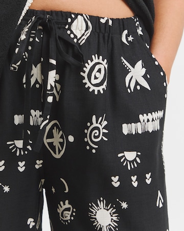 Simply Be Mono Print Tie Waist Linen Mix Wide Leg Trouser