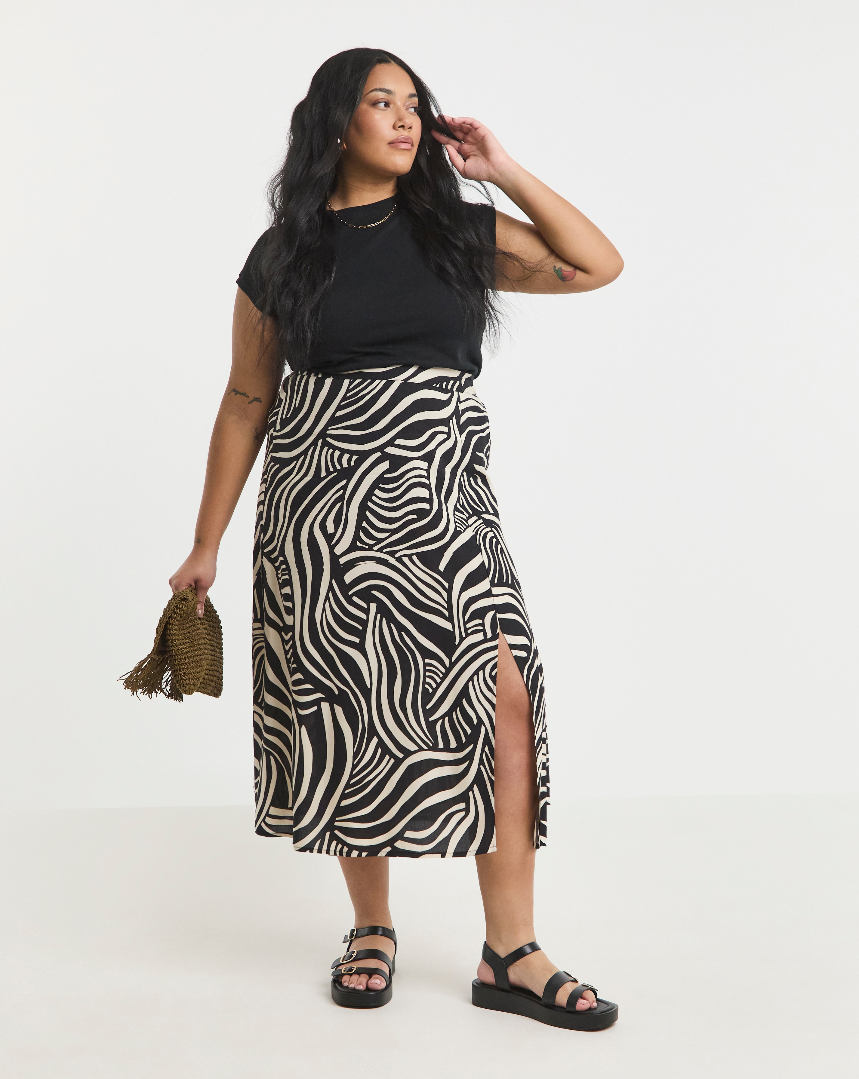 Simply Be Viscose Side Split Midi Skirt