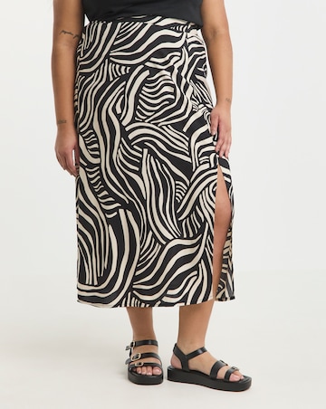 Simply Be Mono Print Spun Viscose Side Split Midi Skirt