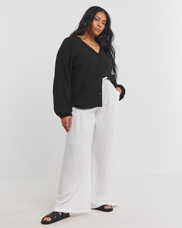 Simply Be White Tie Waist Linen Mix Wide Leg Trouser